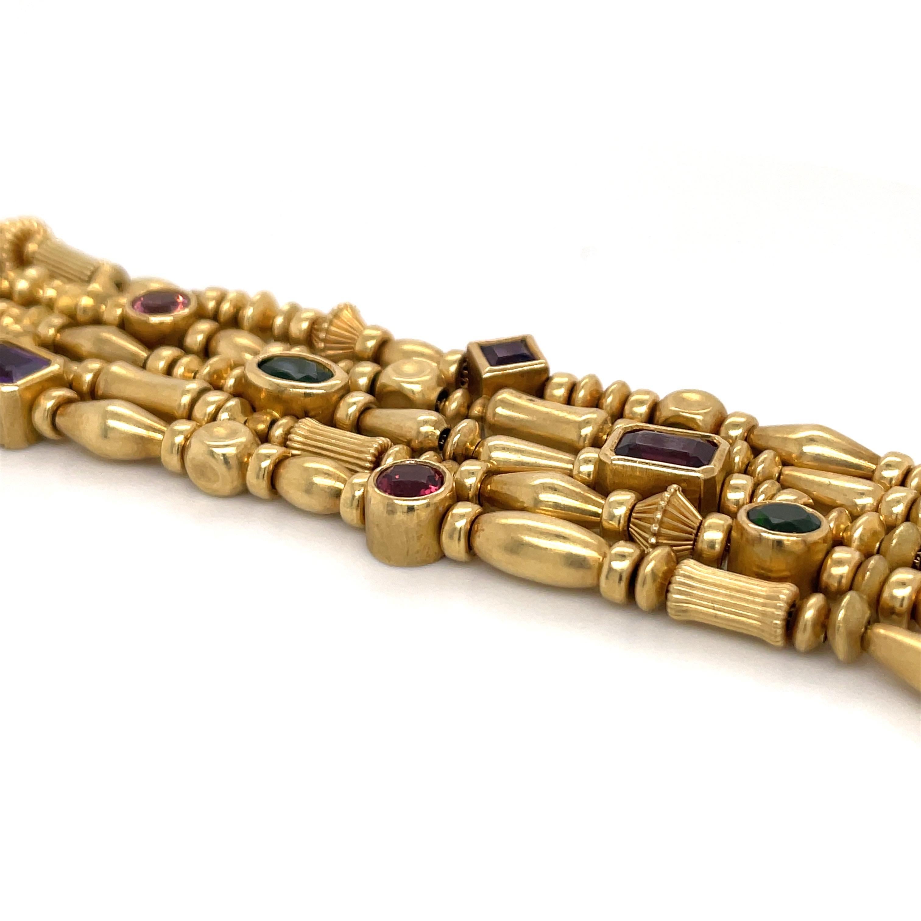 Bracciale a cinque file con pietre preziose Seidengang in oro giallo 18 carati 71,8 grammi in vendita 4