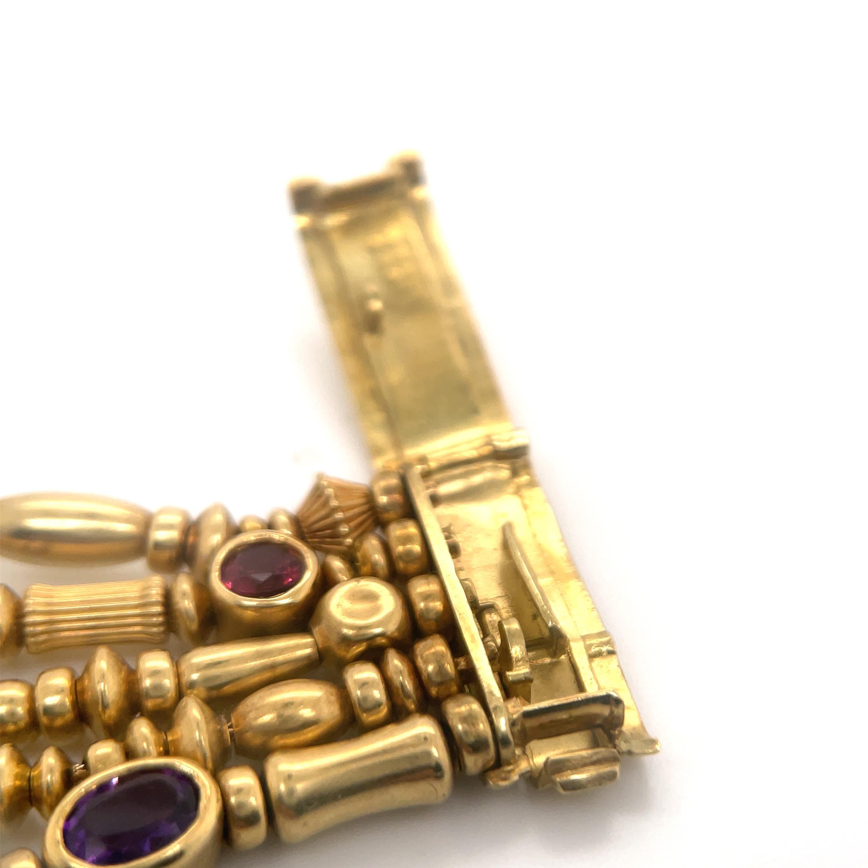 Bracciale a cinque file con pietre preziose Seidengang in oro giallo 18 carati 71,8 grammi in vendita 6