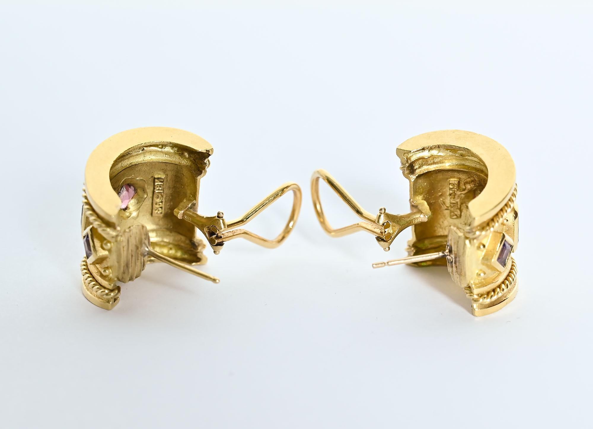 Women's or Men's Seidengang Gold Earrings with Gemstones For Sale