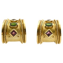 Retro Seidengang Gold Earrings with Gemstones