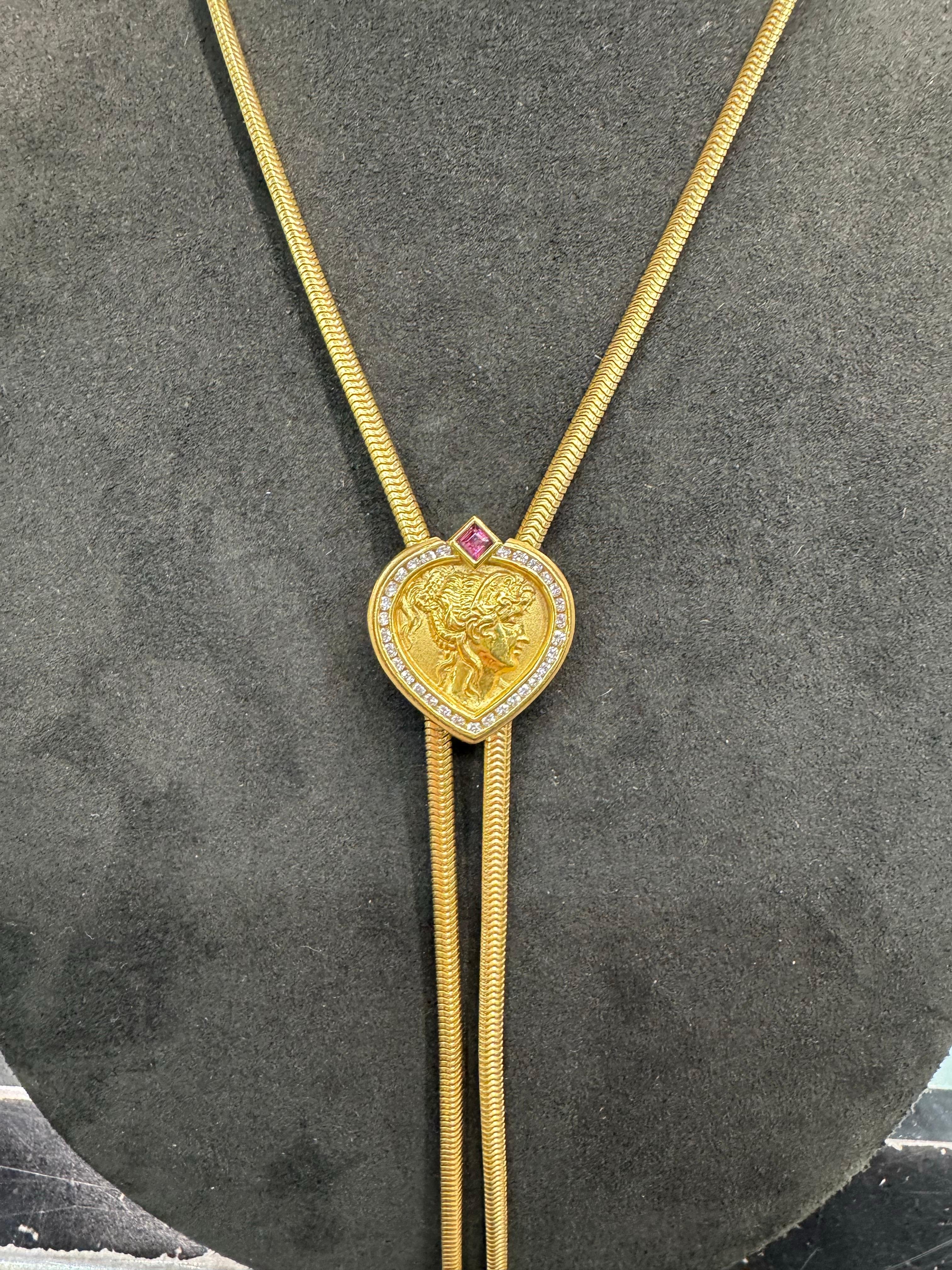 SeidenGang Cuore greco con diamante Lariat lungo in oro giallo 18 carati 56,4 grammi 38 pollici in vendita 4