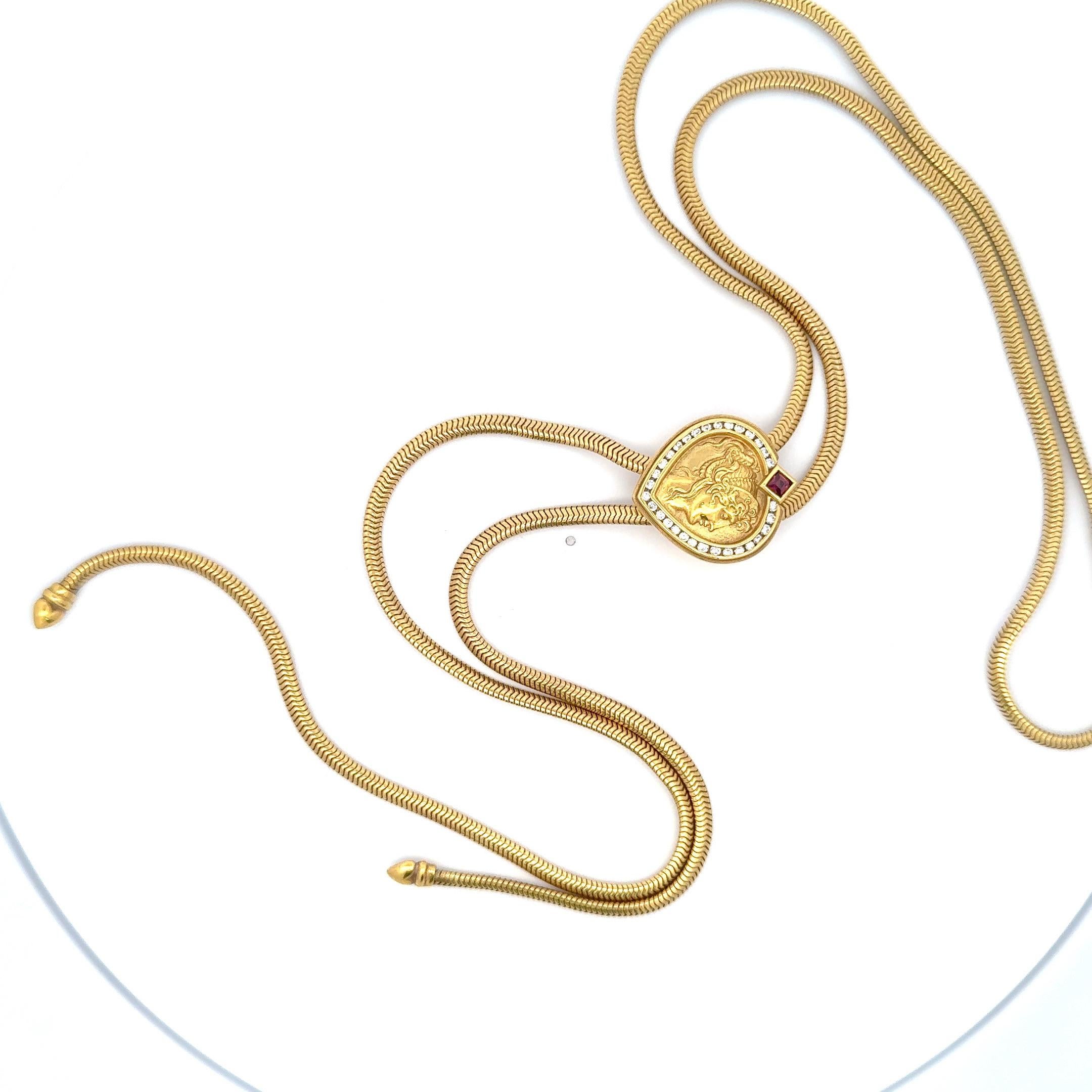 SeidenGang Cuore greco con diamante Lariat lungo in oro giallo 18 carati 56,4 grammi 38 pollici in vendita 7