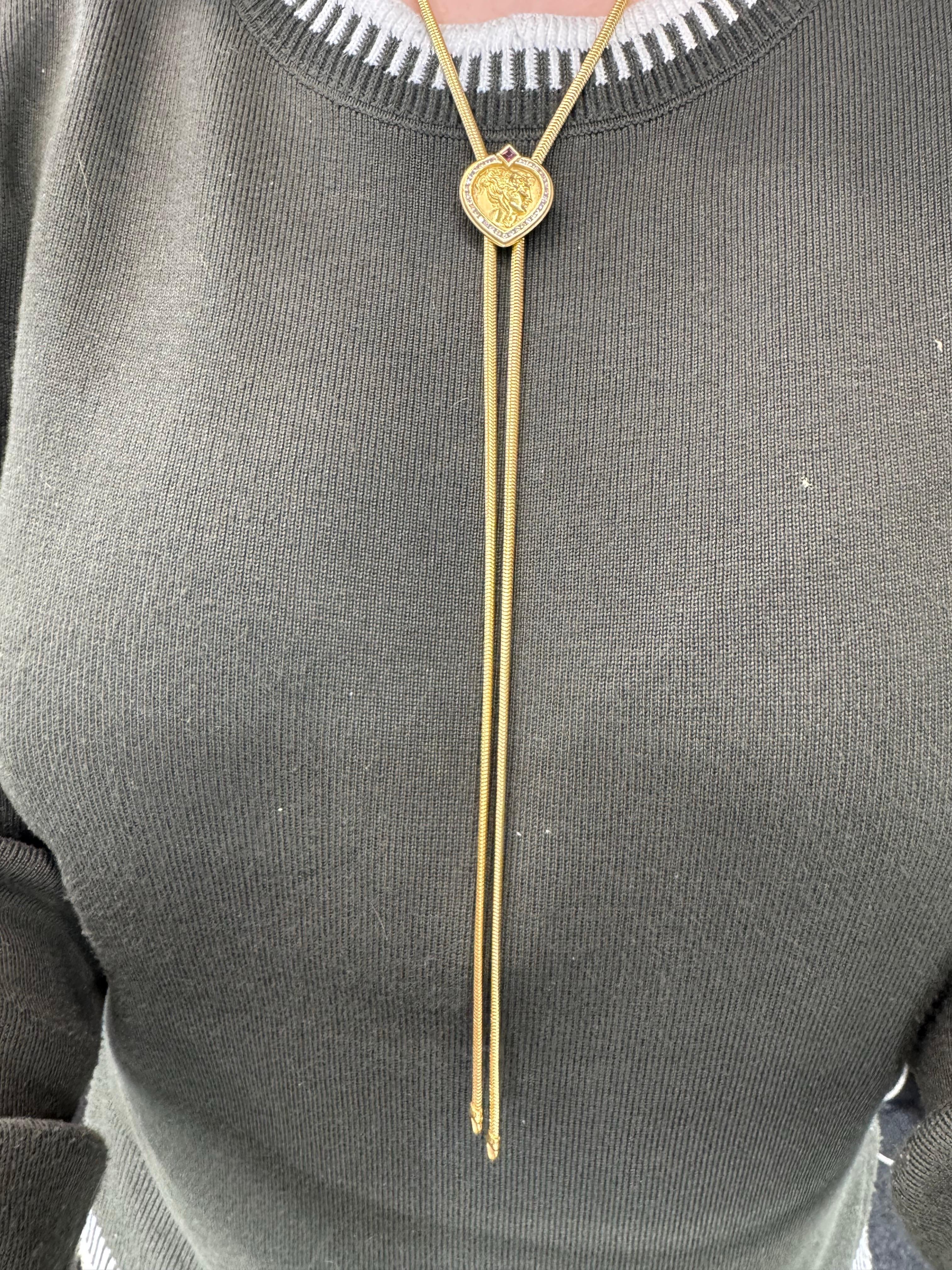 SeidenGang Cuore greco con diamante Lariat lungo in oro giallo 18 carati 56,4 grammi 38 pollici In condizioni ottime in vendita a New York, NY