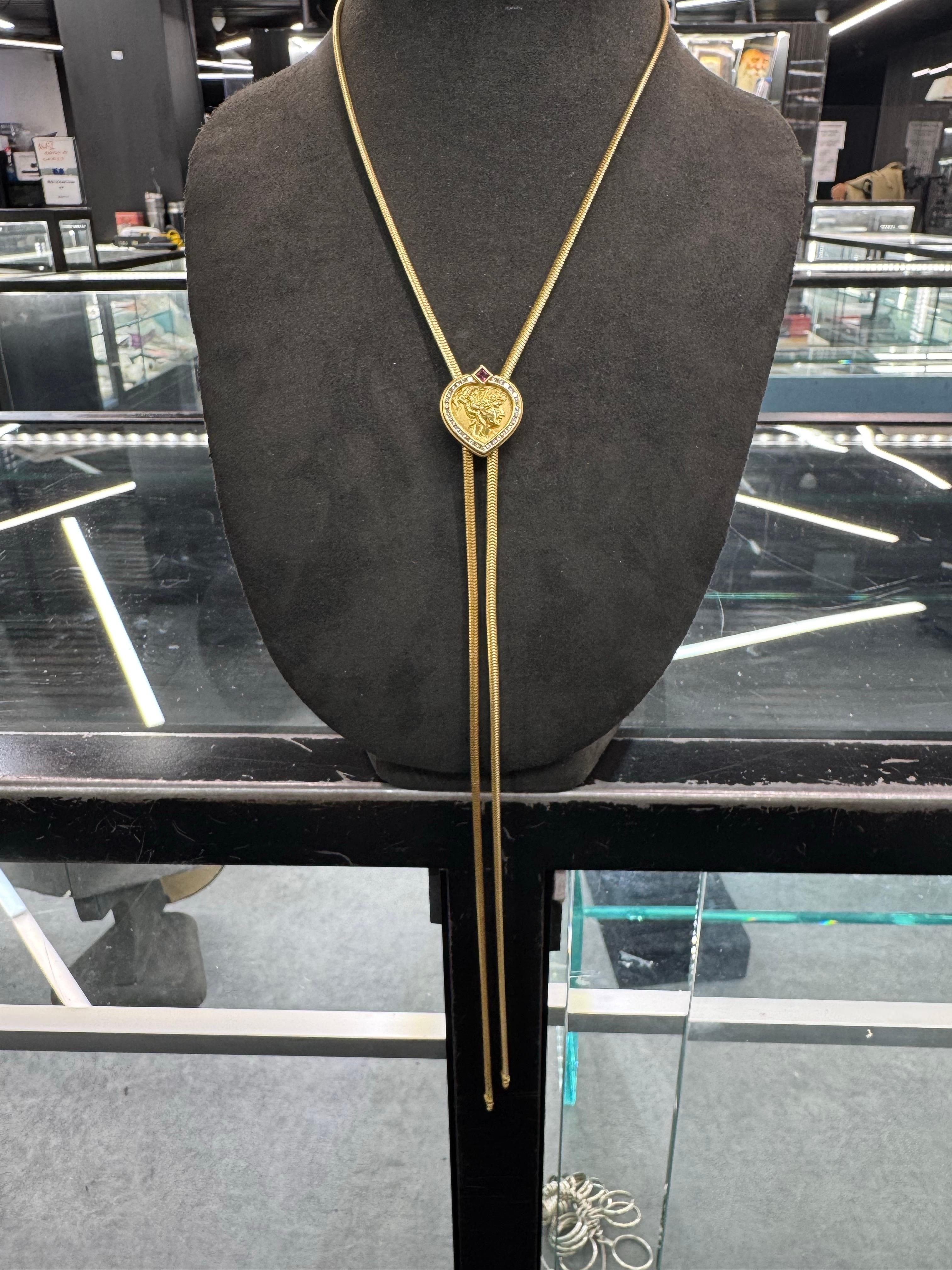 SeidenGang Cuore greco con diamante Lariat lungo in oro giallo 18 carati 56,4 grammi 38 pollici in vendita 1