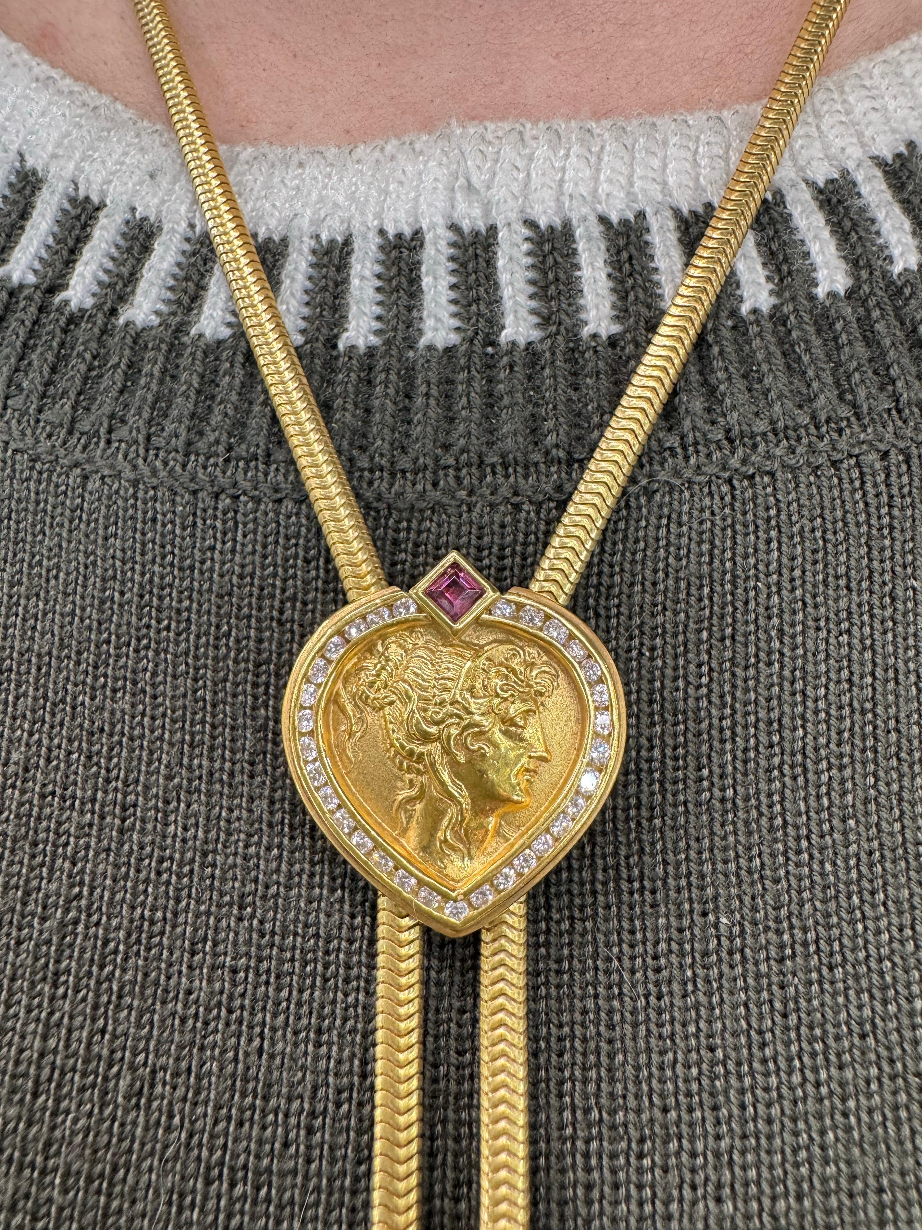 SeidenGang Cuore greco con diamante Lariat lungo in oro giallo 18 carati 56,4 grammi 38 pollici in vendita 2