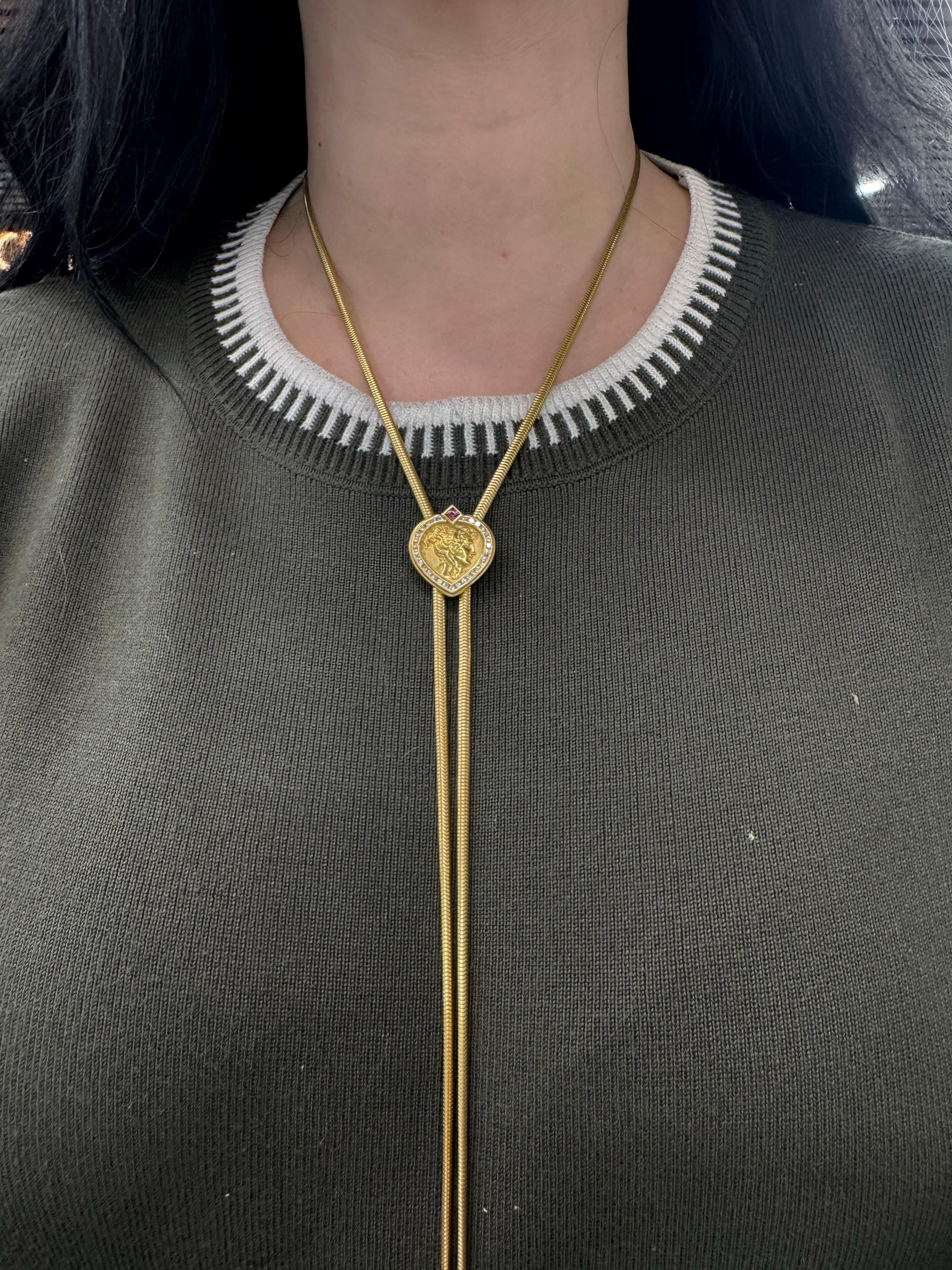 SeidenGang Cuore greco con diamante Lariat lungo in oro giallo 18 carati 56,4 grammi 38 pollici in vendita 3