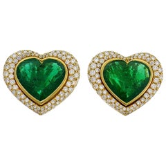 Retro SeidenGang Heart Emerald Diamond Yellow Gold Earrings