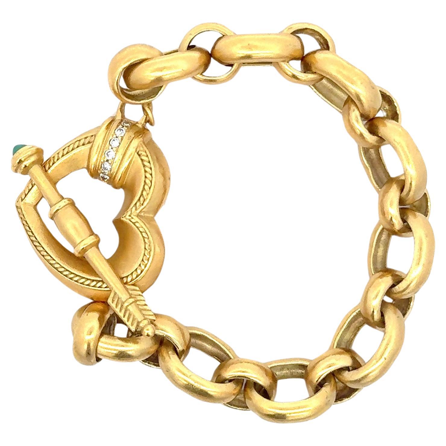 Round Cut SeidenGang Heart Locket Diamond Link Bracelet 18 Karat Yellow Gold 49 Grams For Sale