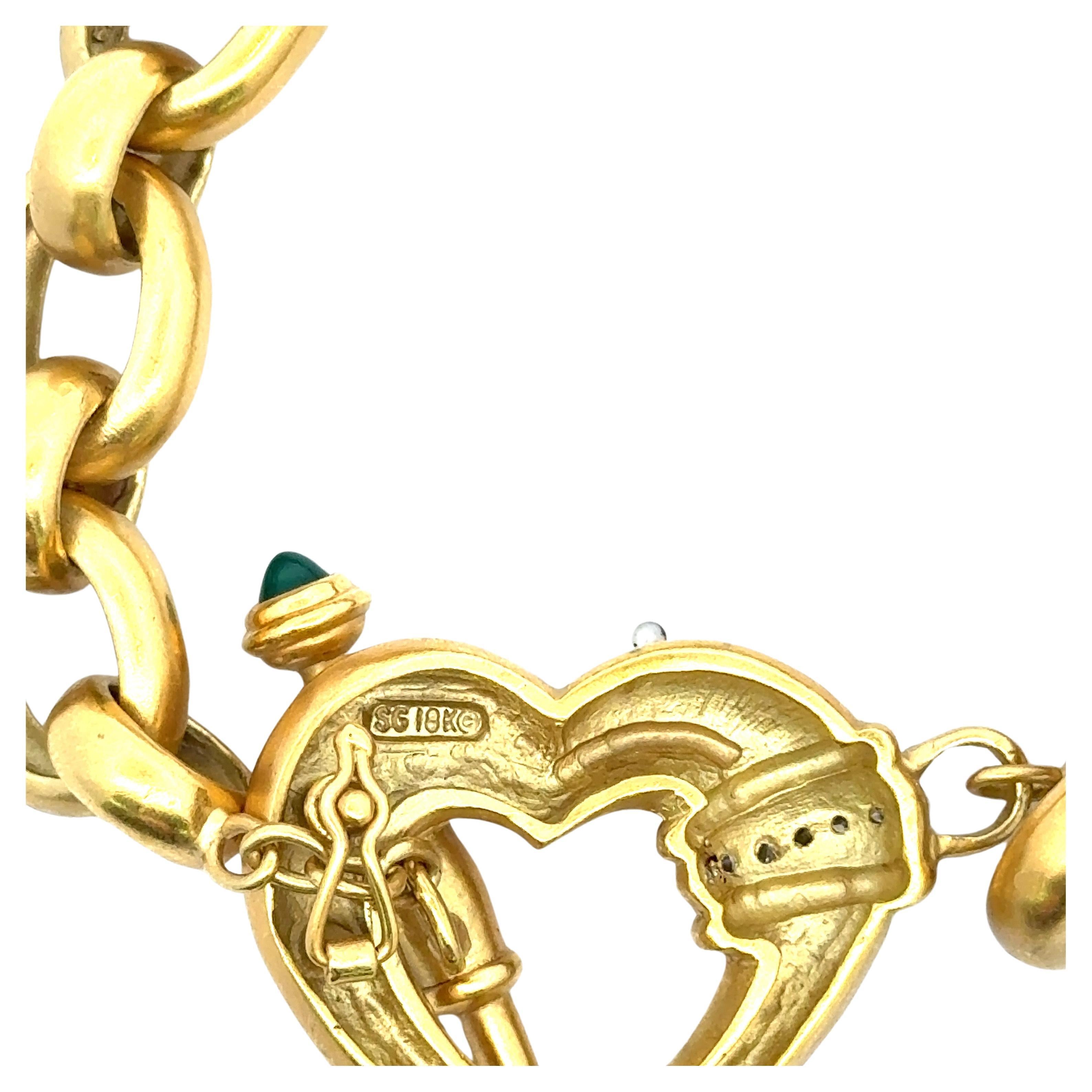 Women's SeidenGang Heart Locket Diamond Link Bracelet 18 Karat Yellow Gold 49 Grams For Sale