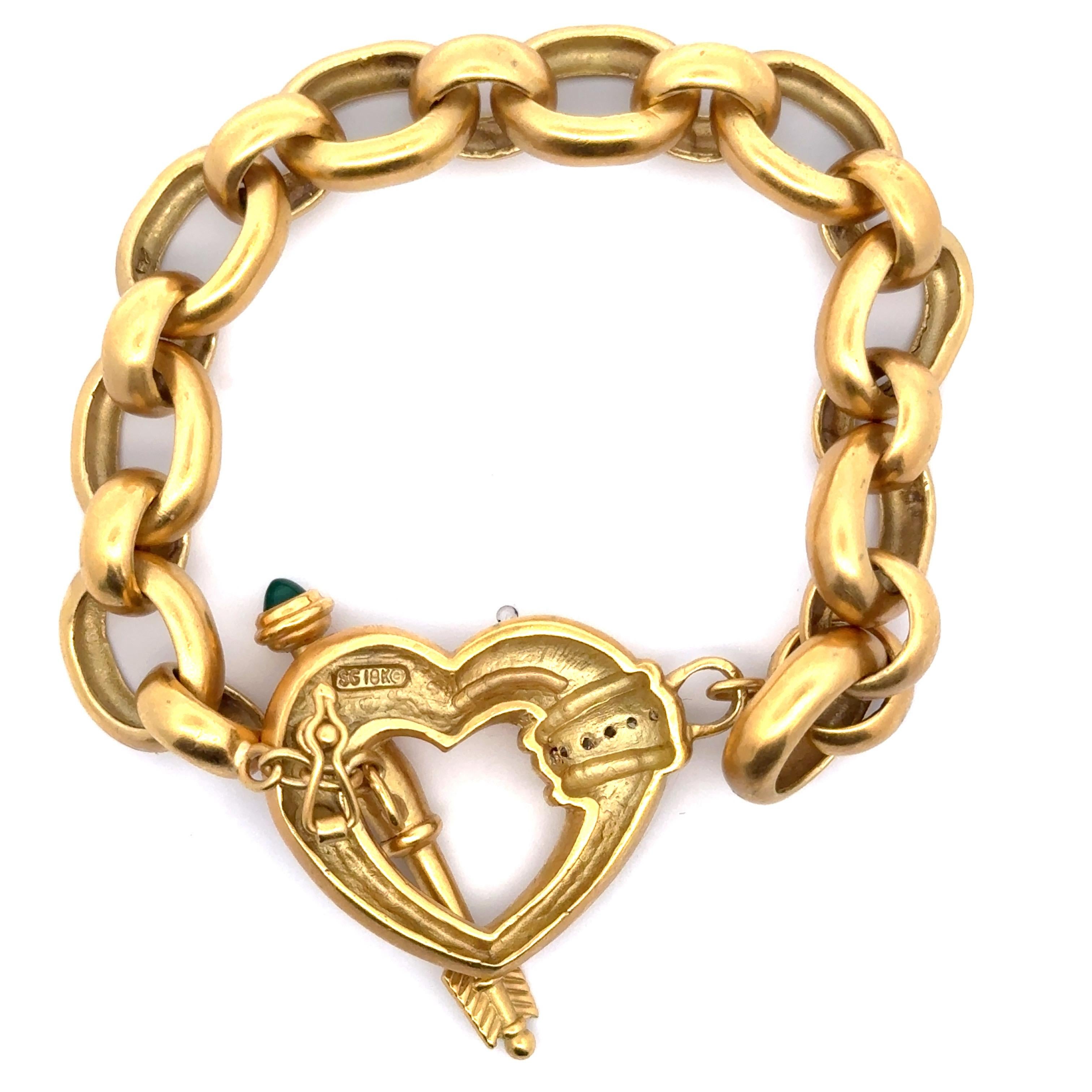 SeidenGang Heart Locket Diamond Link Bracelet 18 Karat Yellow Gold 49 Grams For Sale 1