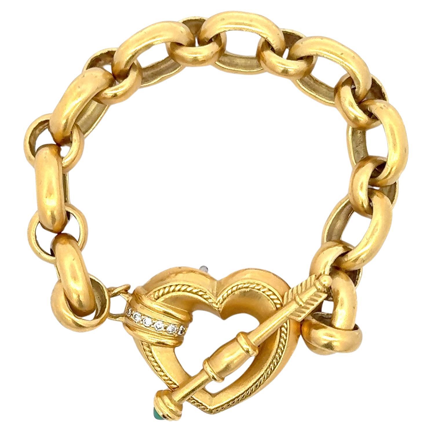SeidenGang Heart Locket Diamond Link Bracelet 18 Karat Yellow Gold 49 Grams
