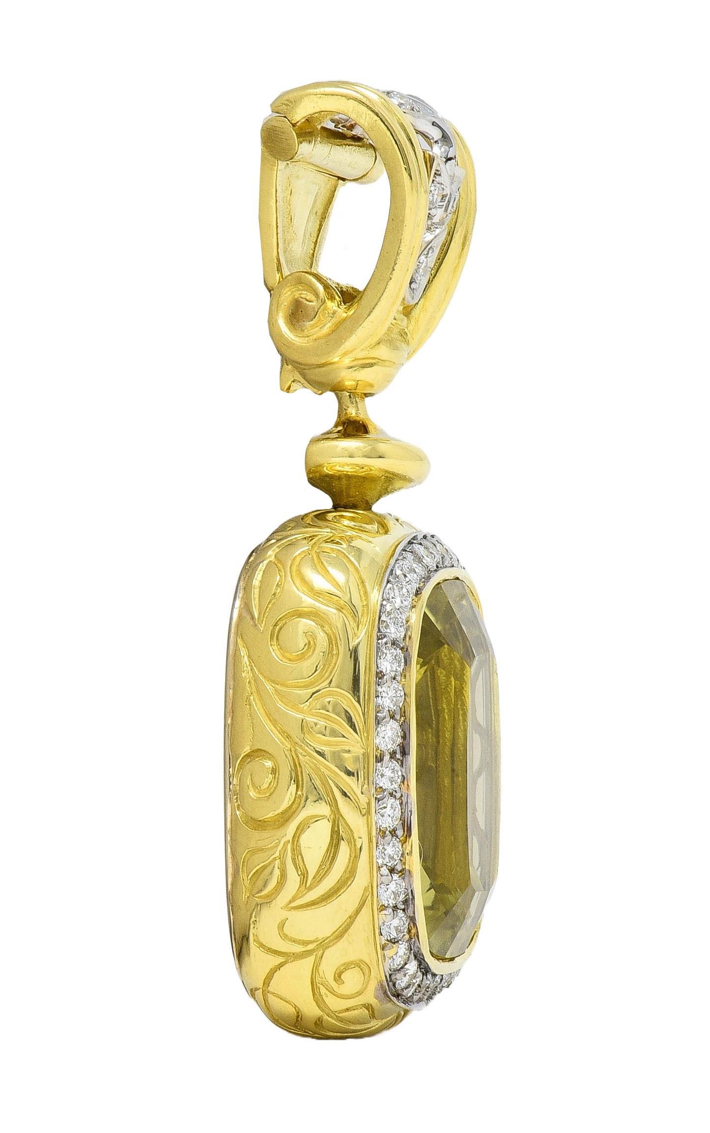 SeidenGang Zitronenquarz Diamant 18 Karat zweifarbiger Gold Vintage-Anhänger mit Anhänger im Zustand „Hervorragend“ im Angebot in Philadelphia, PA