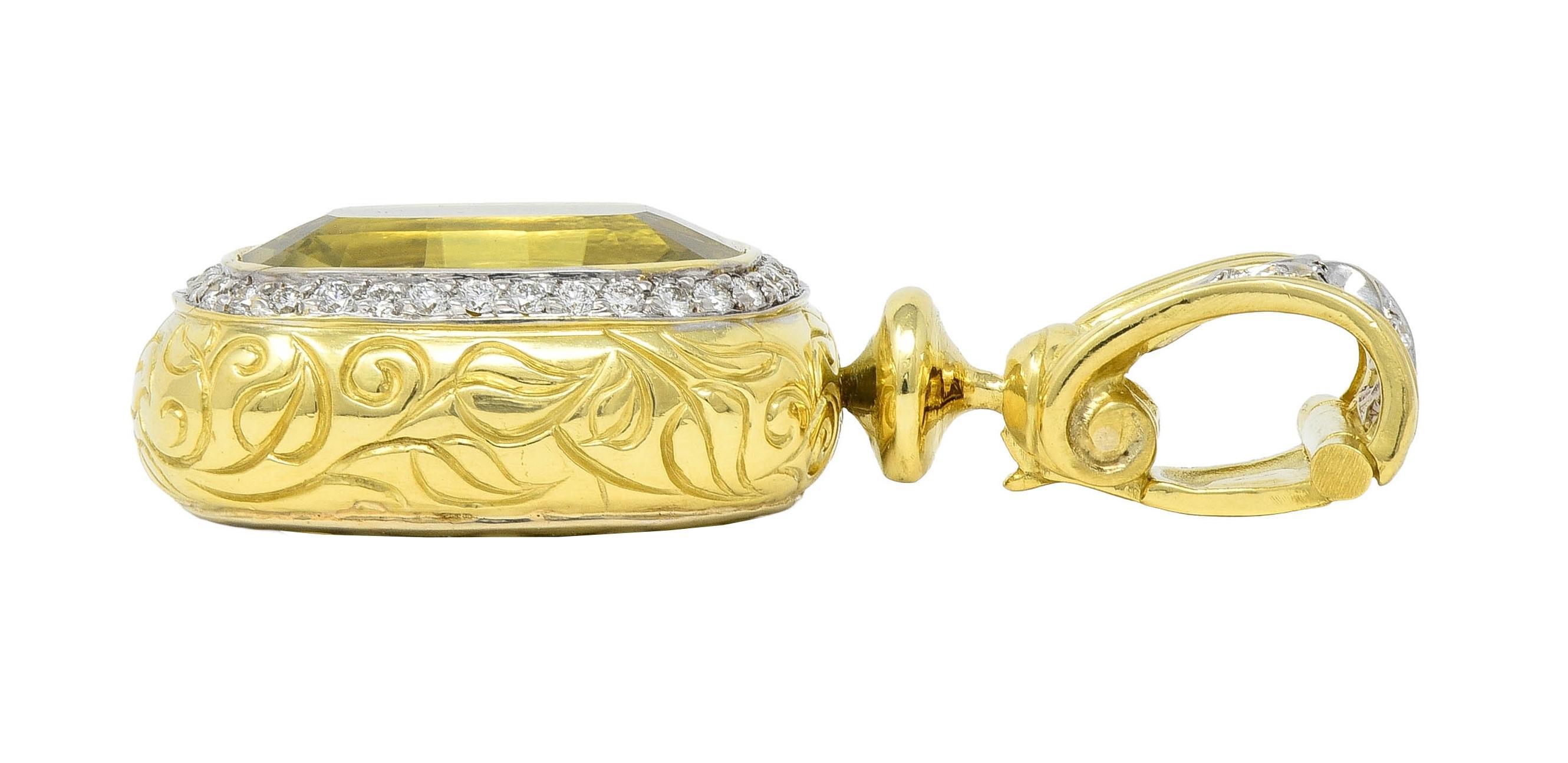 SeidenGang Zitronenquarz Diamant 18 Karat zweifarbiger Gold Vintage-Anhänger mit Anhänger im Angebot 1