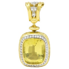 SeidenGang Zitronenquarz Diamant 18 Karat zweifarbiger Gold Vintage-Anhänger mit Anhänger