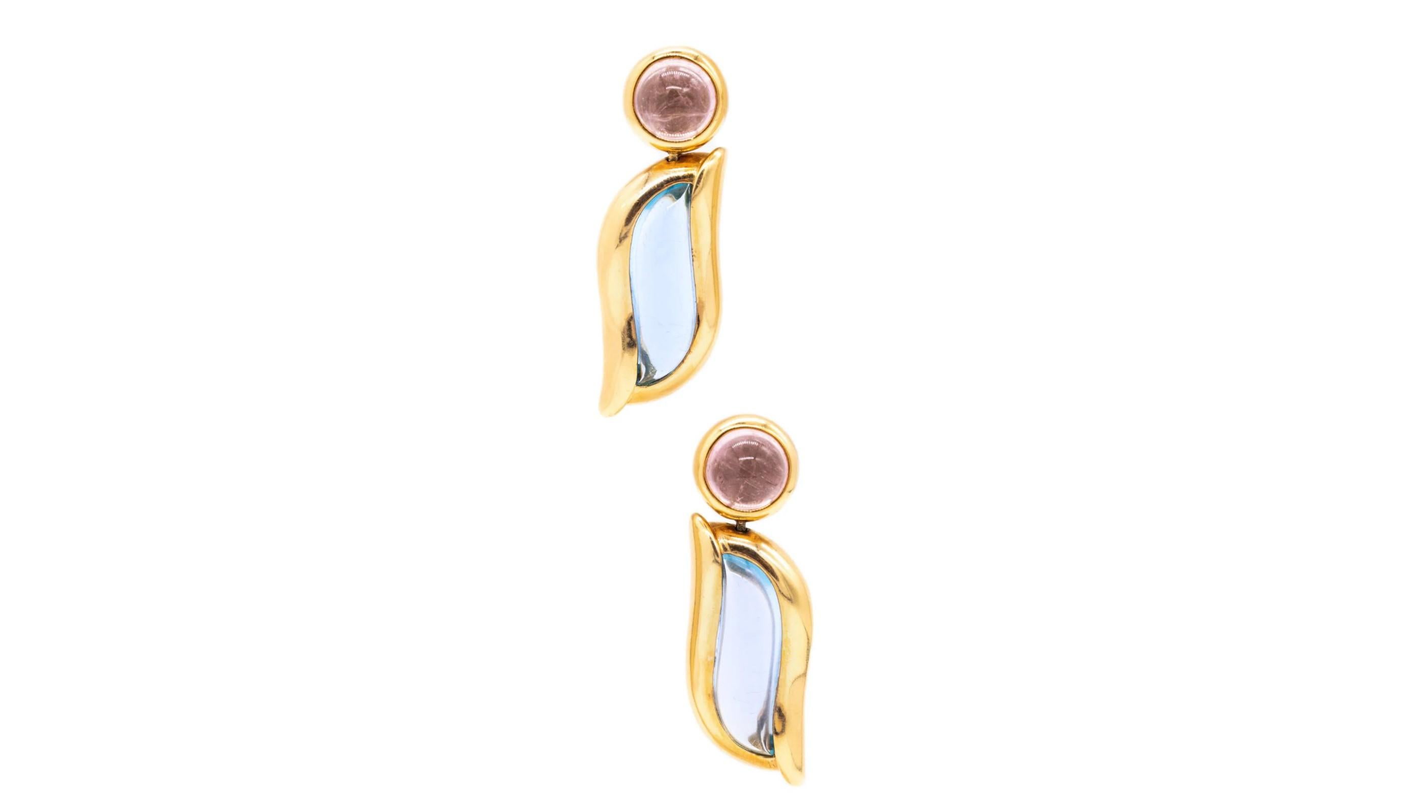 Seidengang Long Earrings 18Kt Yellow Gold with 28.18 Cts Aquamarine & Tourmaline In Excellent Condition For Sale In Miami, FL