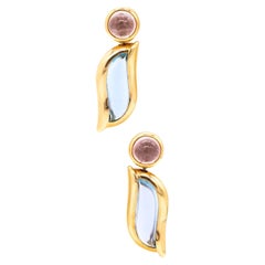 Seidengang Long Earrings 18Kt Yellow Gold with 28.18 Cts Aquamarine & Tourmaline