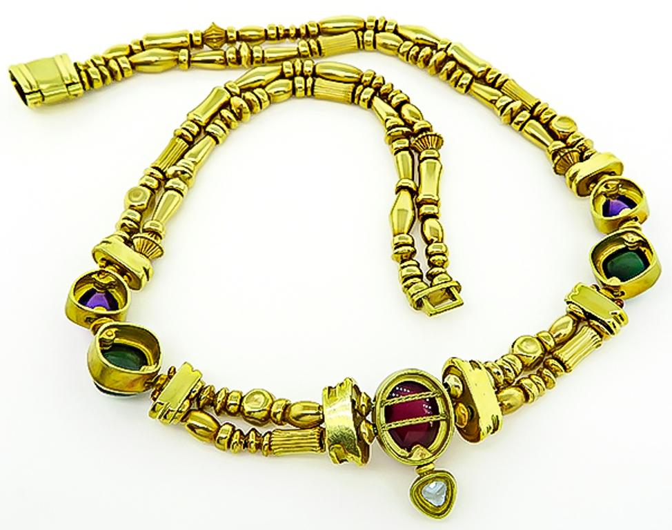 Women's or Men's SeidenGang Multicolored Precious Stone Diamond Gold Necklace