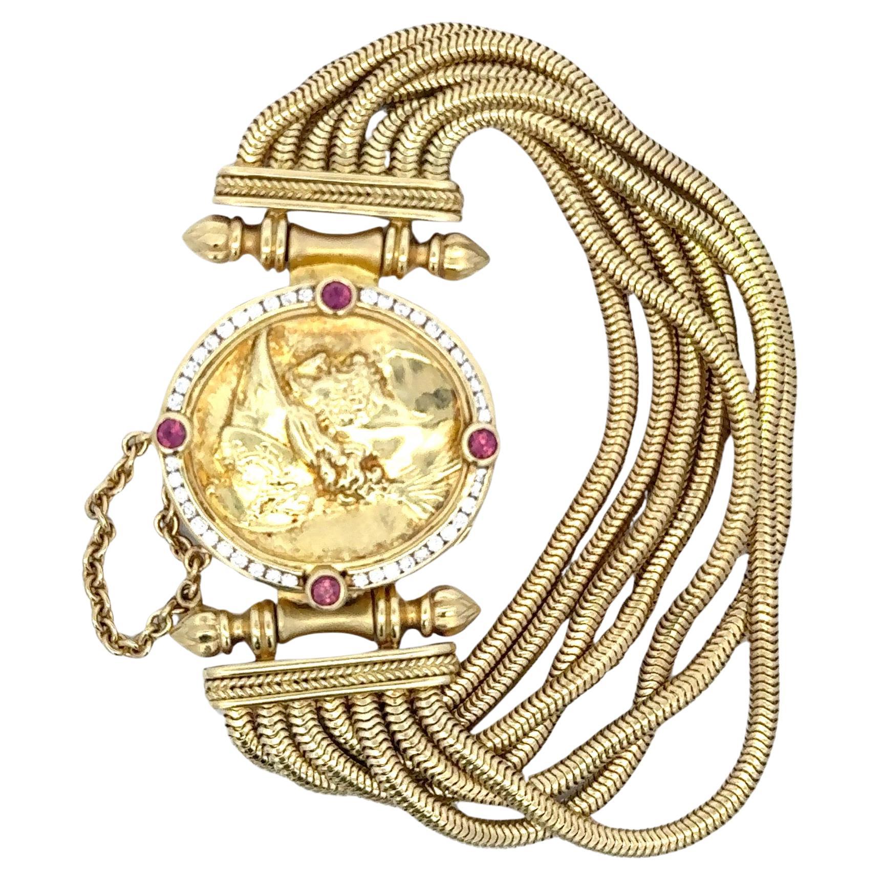 SeidenGang Multi-Row Schlangen-Diamant- Münzarmband 18 Karat Gelbgold 87,4 Gramm im Angebot 1
