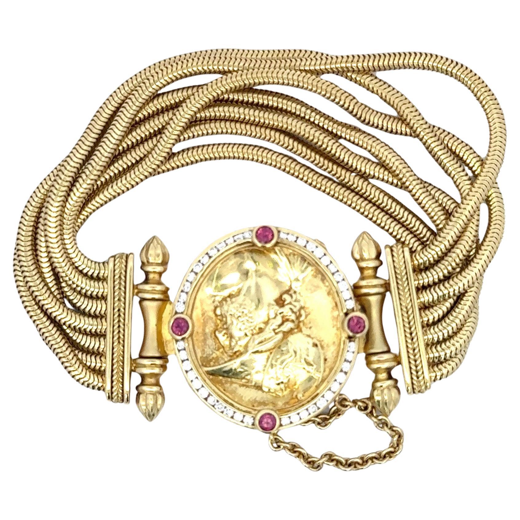 SeidenGang Multi-Row Schlangen-Diamant- Münzarmband 18 Karat Gelbgold 87,4 Gramm im Angebot 2