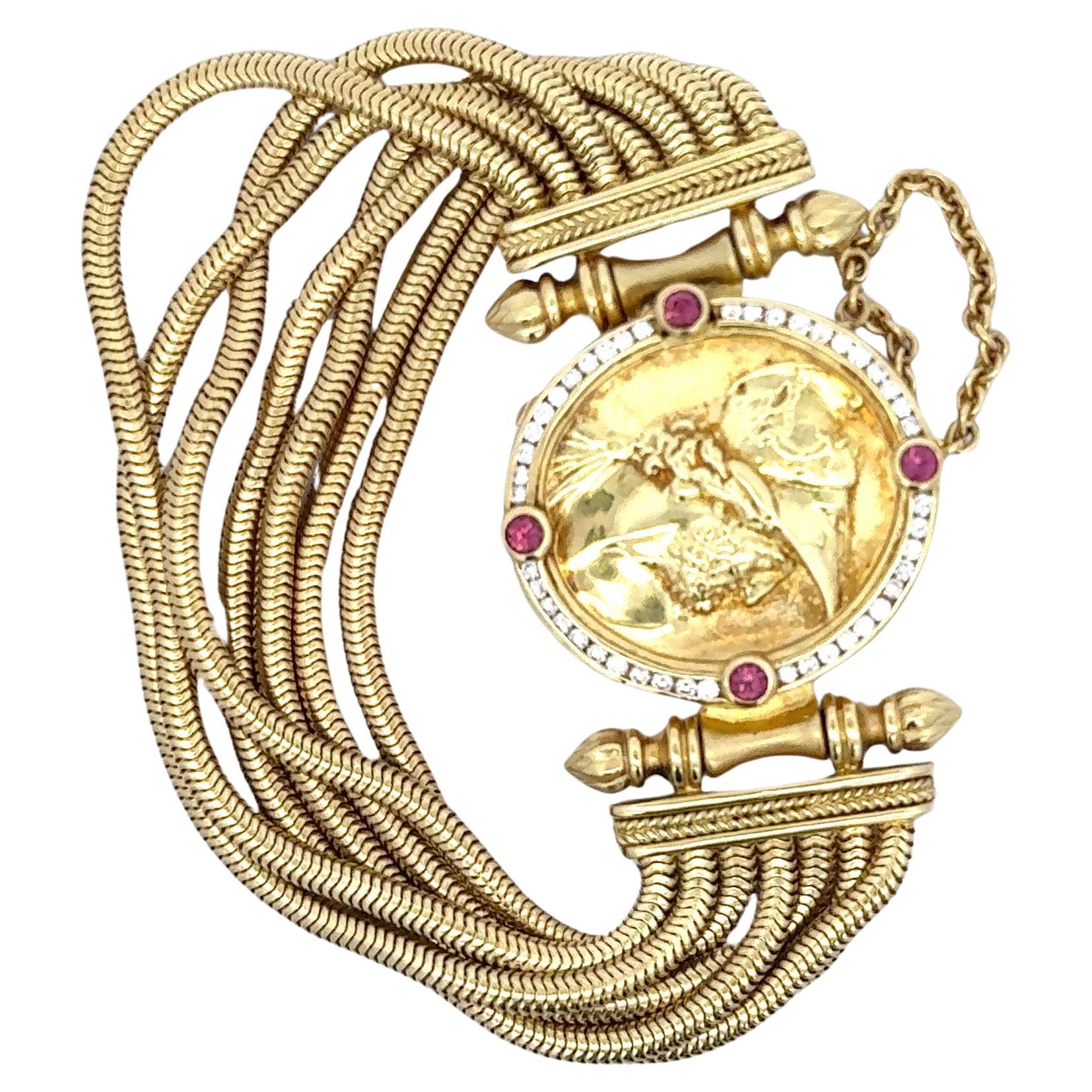 Women's SeidenGang Multi-Row Snake Diamond Coin Bracelet 18KT Gold 87.4 Grams For Sale