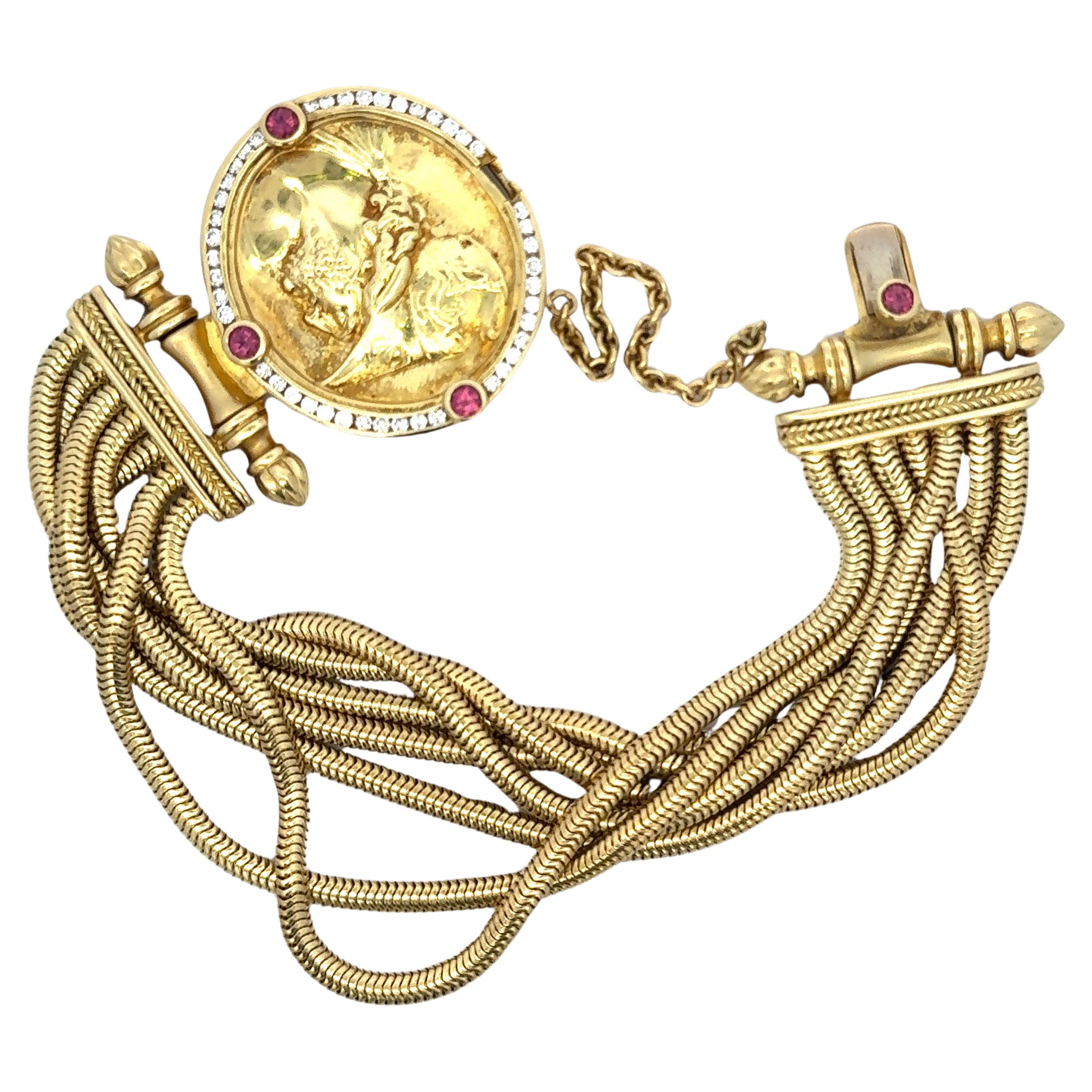 SeidenGang Multi-Row Snake Diamond Coin Bracelet 18KT Gold 87.4 Grams For Sale 1