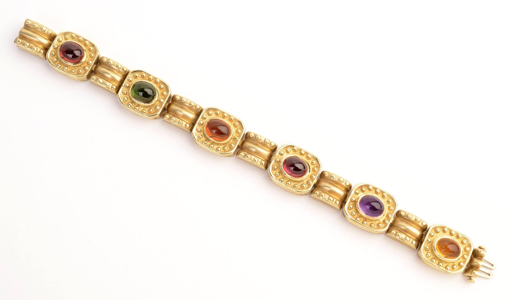 Taille cabochon SeidenGang - Bracelet à maillons en or et à pierres multiples en vente