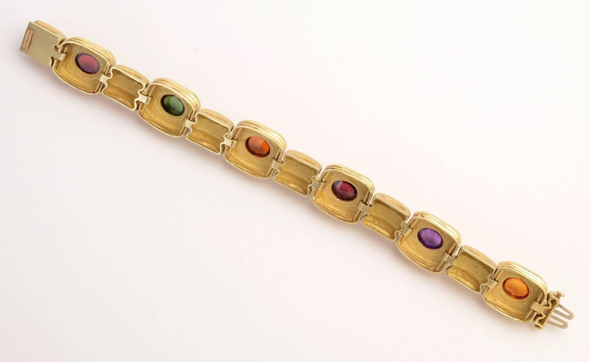 Cabochon SeidenGang Multistone Link Gold Bracelet For Sale