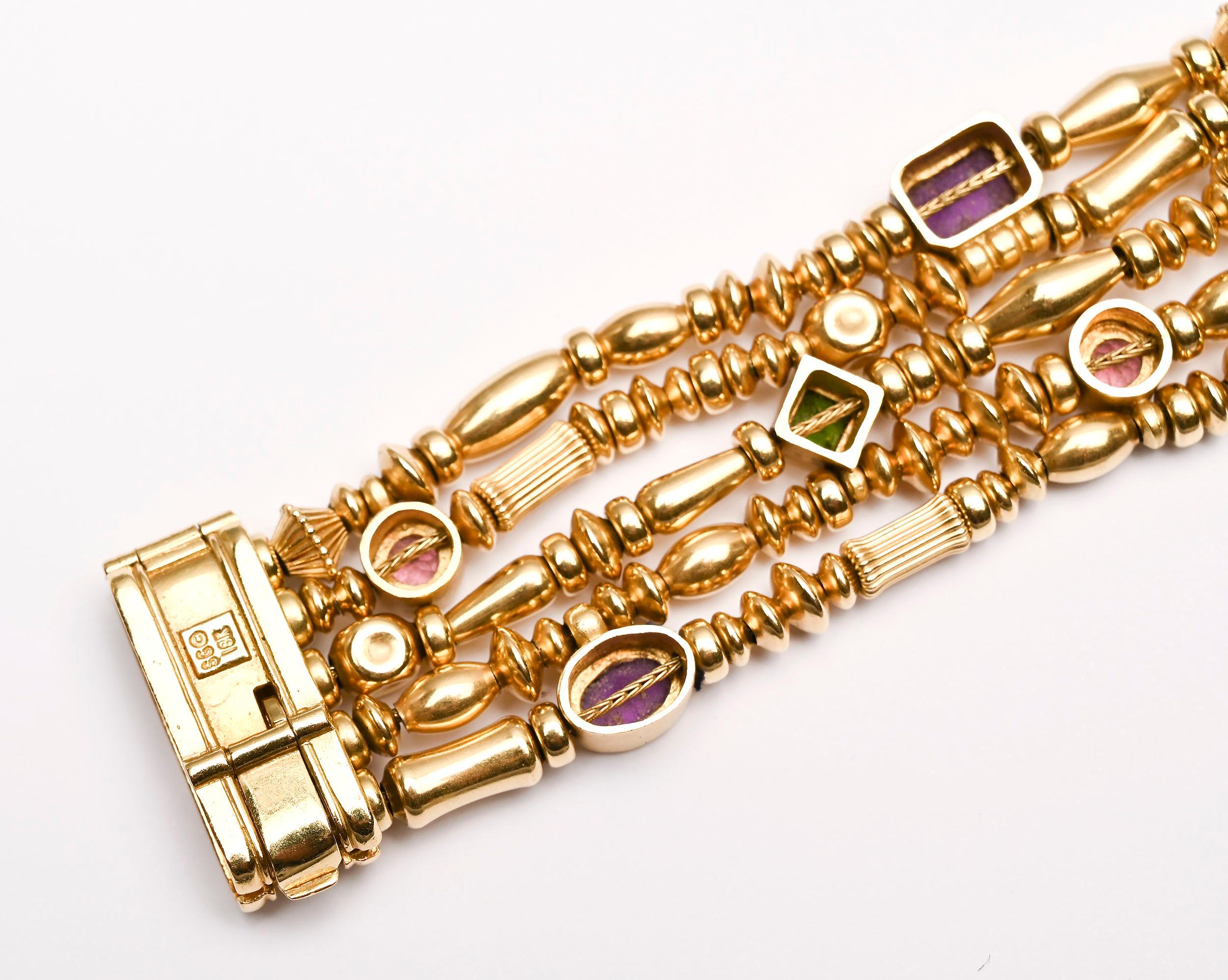 Contemporary Seidengang Multistrand Gold and Gemstone Bracelet For Sale