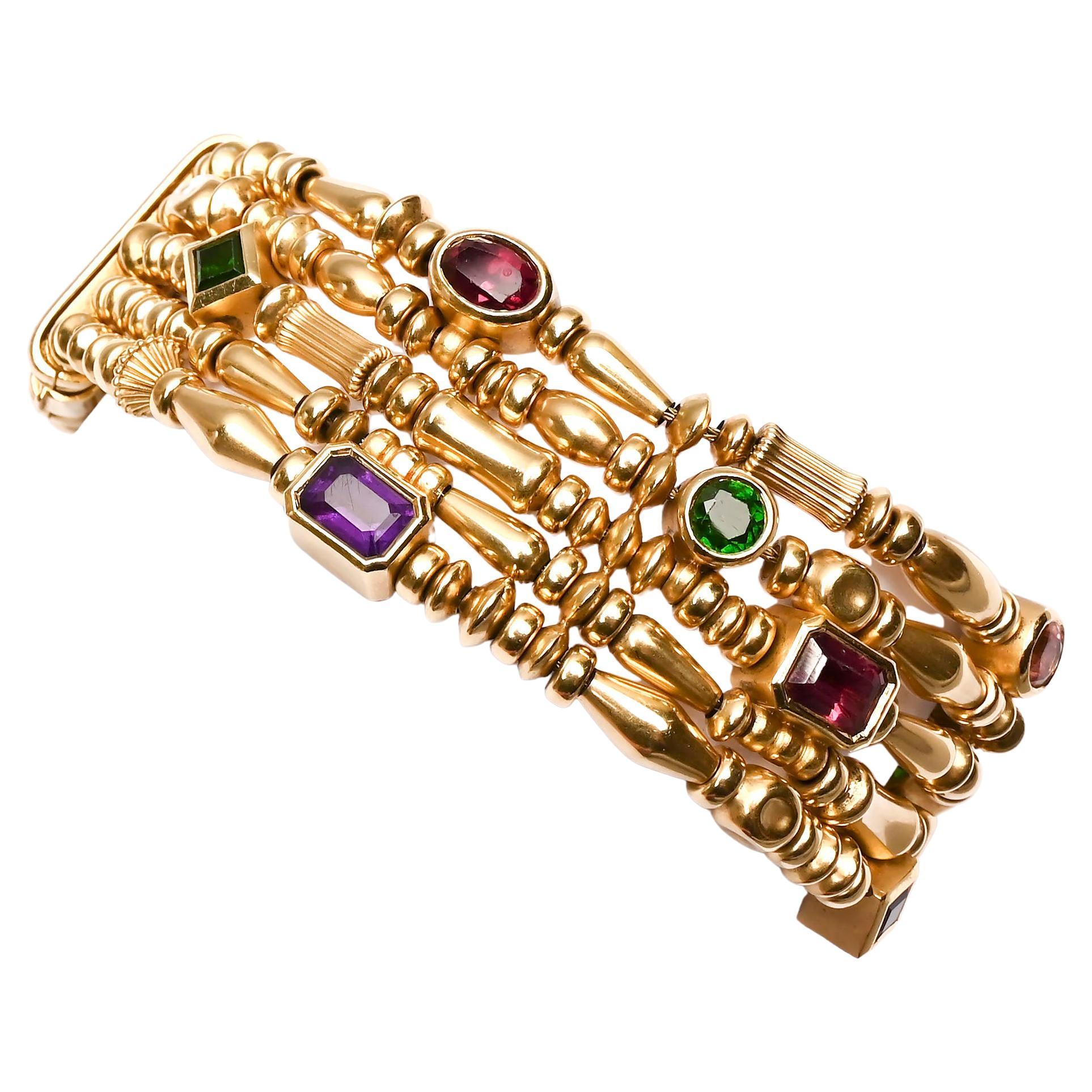 Seidengang Multistrand Gold and Gemstone Bracelet For Sale