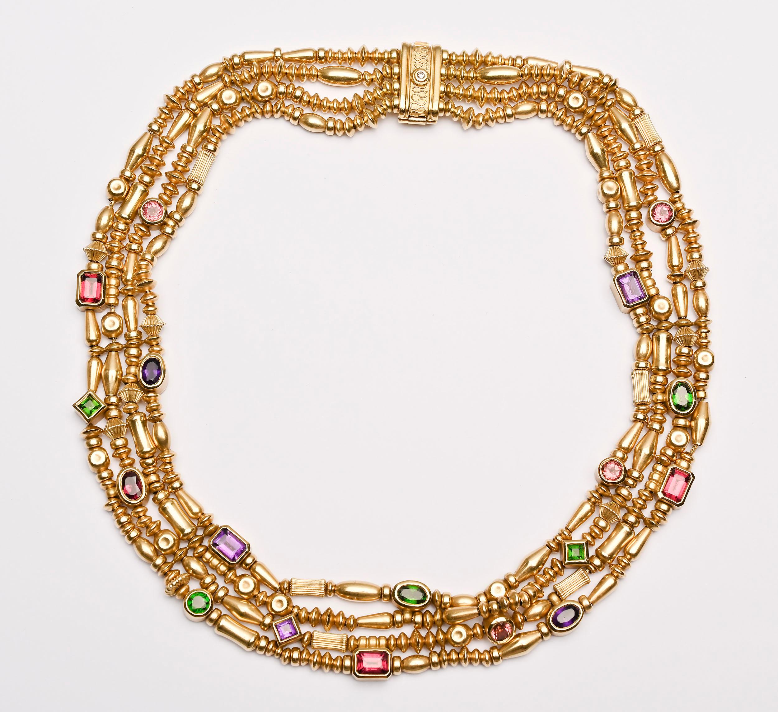 Contemporary Seidengang Multistrand Gold Necklace with Gemstones