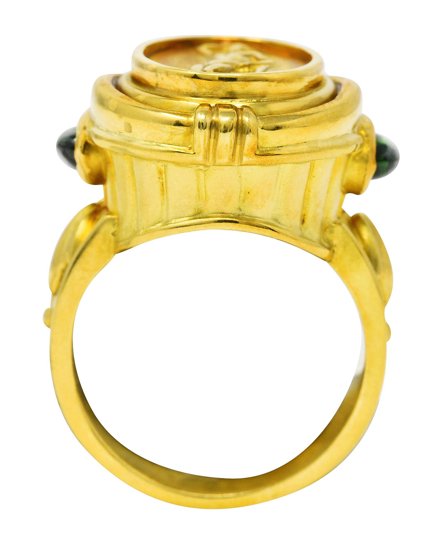Seidengang Neoclassical Amethyst Green Tourmaline 18 Karat Yellow Gold Flip Ring 3