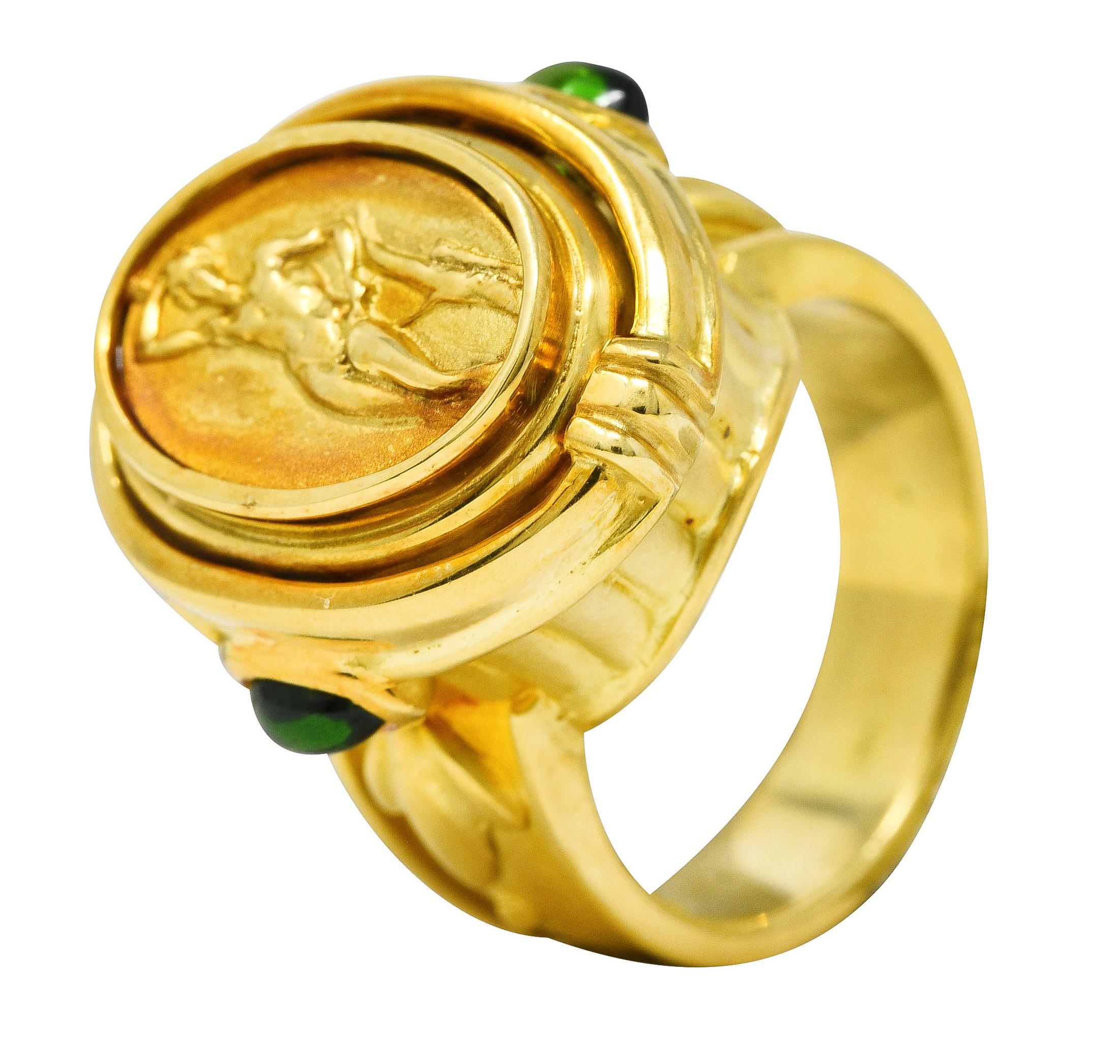 Seidengang Neoclassical Amethyst Green Tourmaline 18 Karat Yellow Gold Flip Ring 4