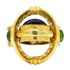 Seidengang Neoclassical Amethyst Green Tourmaline 18 Karat Yellow Gold Flip Ring