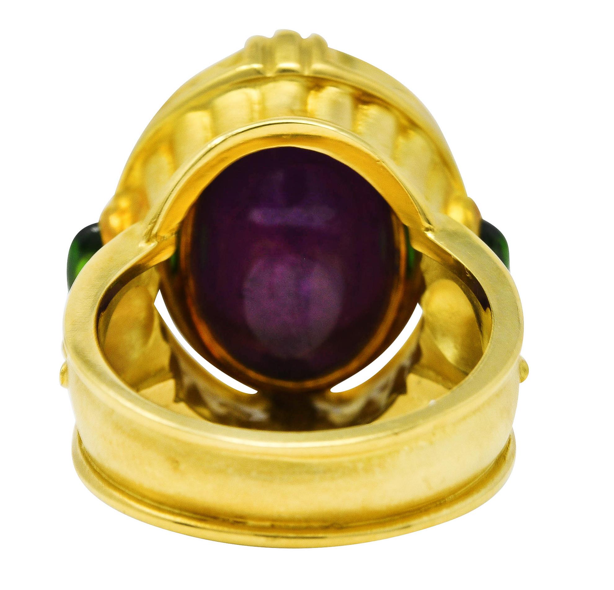 Seidengang Neoclassical Amethyst Green Tourmaline 18 Karat Yellow Gold Flip Ring In Excellent Condition In Philadelphia, PA