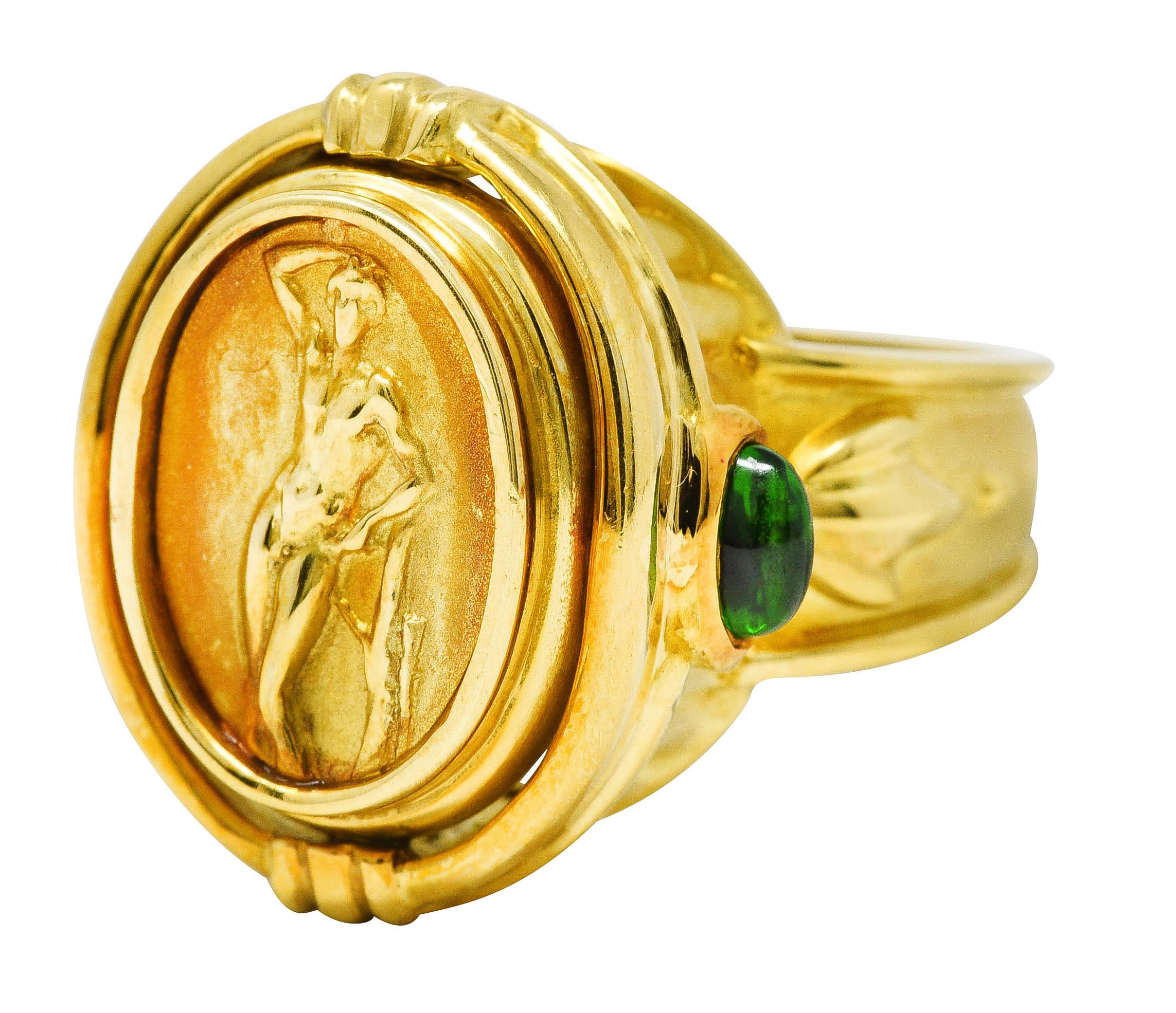 Seidengang Neoclassical Amethyst Green Tourmaline 18 Karat Yellow Gold Flip Ring 1