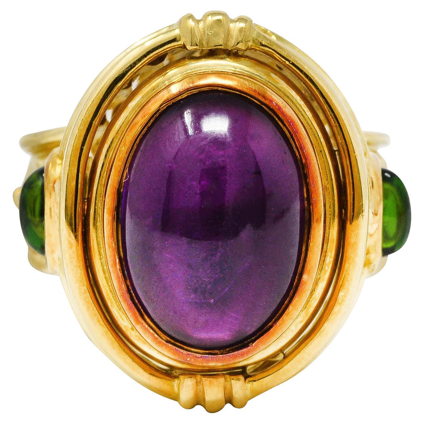 Seidengang Neoclassical Amethyst Green Tourmaline 18 Karat Yellow Gold Flip Ring