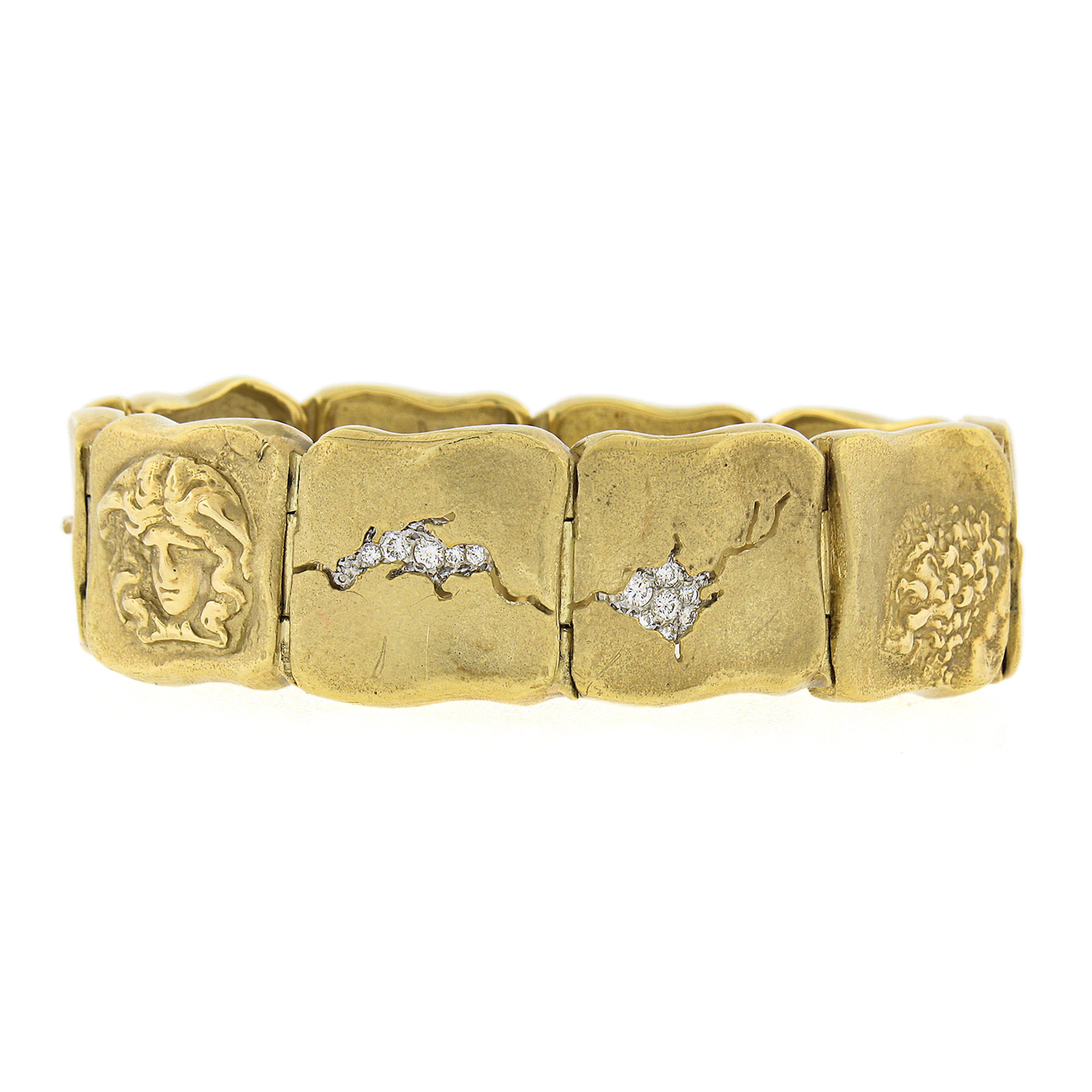 This incredibly well refined and uniquely designed bracelet by SeidenGang is from their Odyssey collection and is crafted in solid 18k yellow gold featuring absolutely magnificent matte finish links that are done in outstanding organic form and