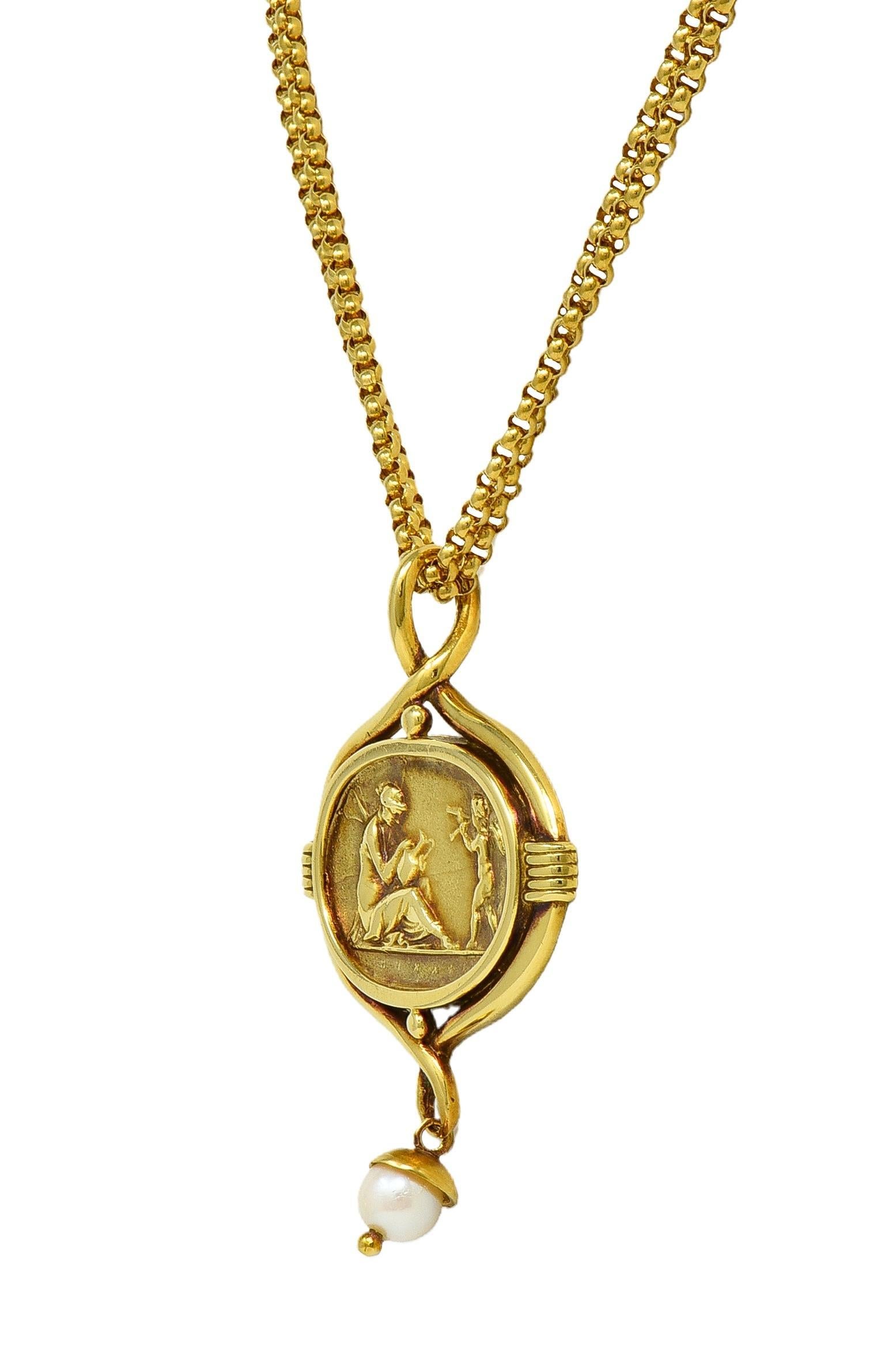 Taglio rotondo SeidenGang, collana con ciondolo in oro 18 carati con cupido vintage e cammeo classico in vendita