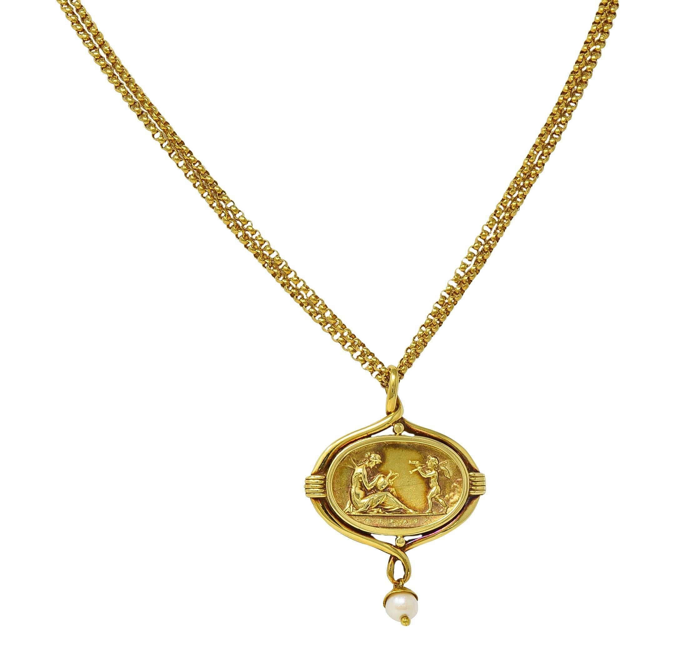 SeidenGang, collana con ciondolo in oro 18 carati con cupido vintage e cammeo classico in vendita 3