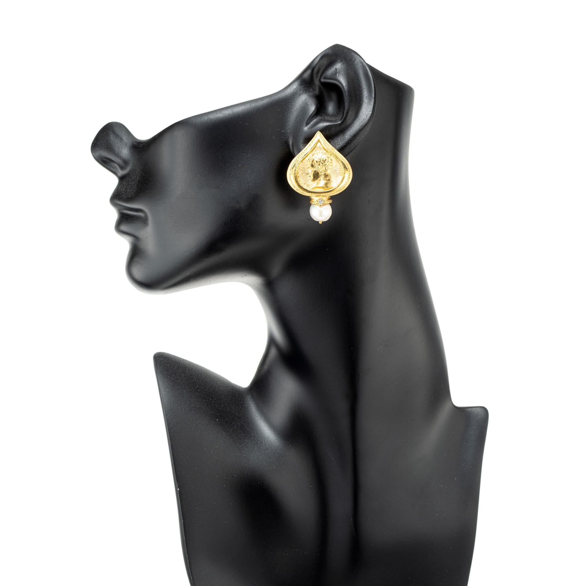 SeidenGang Pearl Diamond Yellow Gold Clip Post Earrings For Sale 1