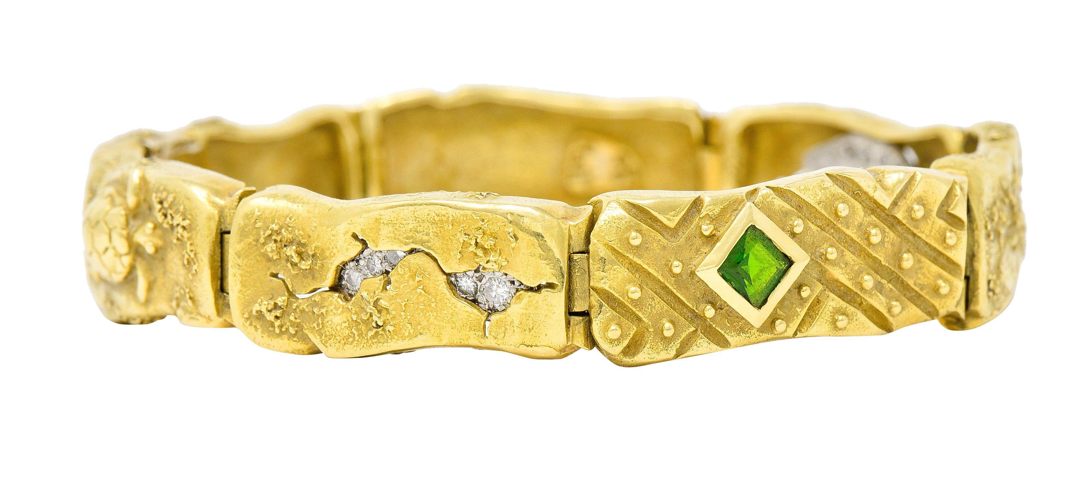 SeidenGang Peridot Diamond 18 Karat Gold Platinum Odyssey Zeus Turtle Bracelet 3