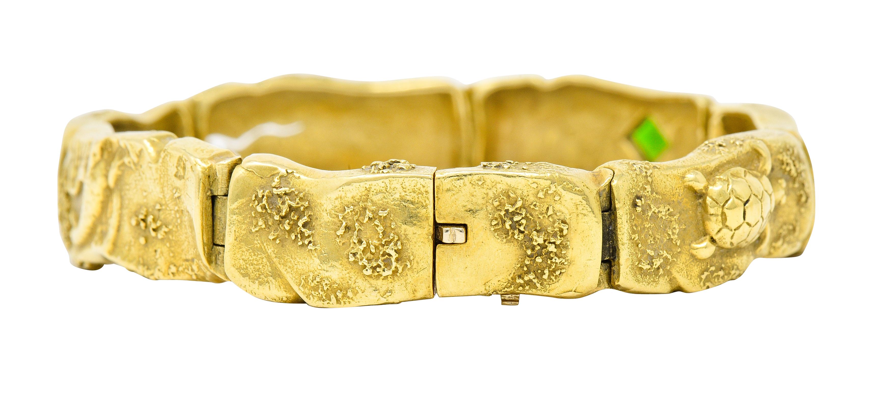 Square Cut SeidenGang Peridot Diamond 18 Karat Gold Platinum Odyssey Zeus Turtle Bracelet