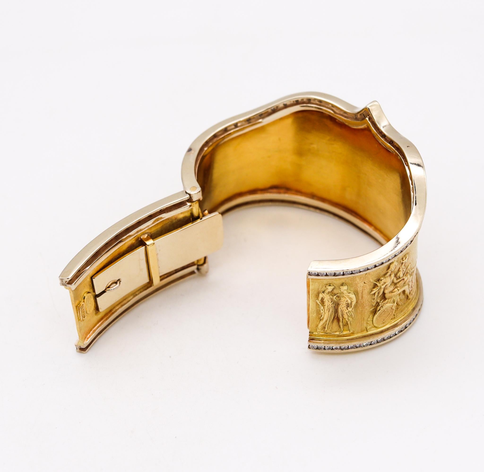 Classical Roman SeidenGang Rare Etruscan-Greek Revival Bracelet 18Kt Yellow Gold 5.94 Ct Diamond