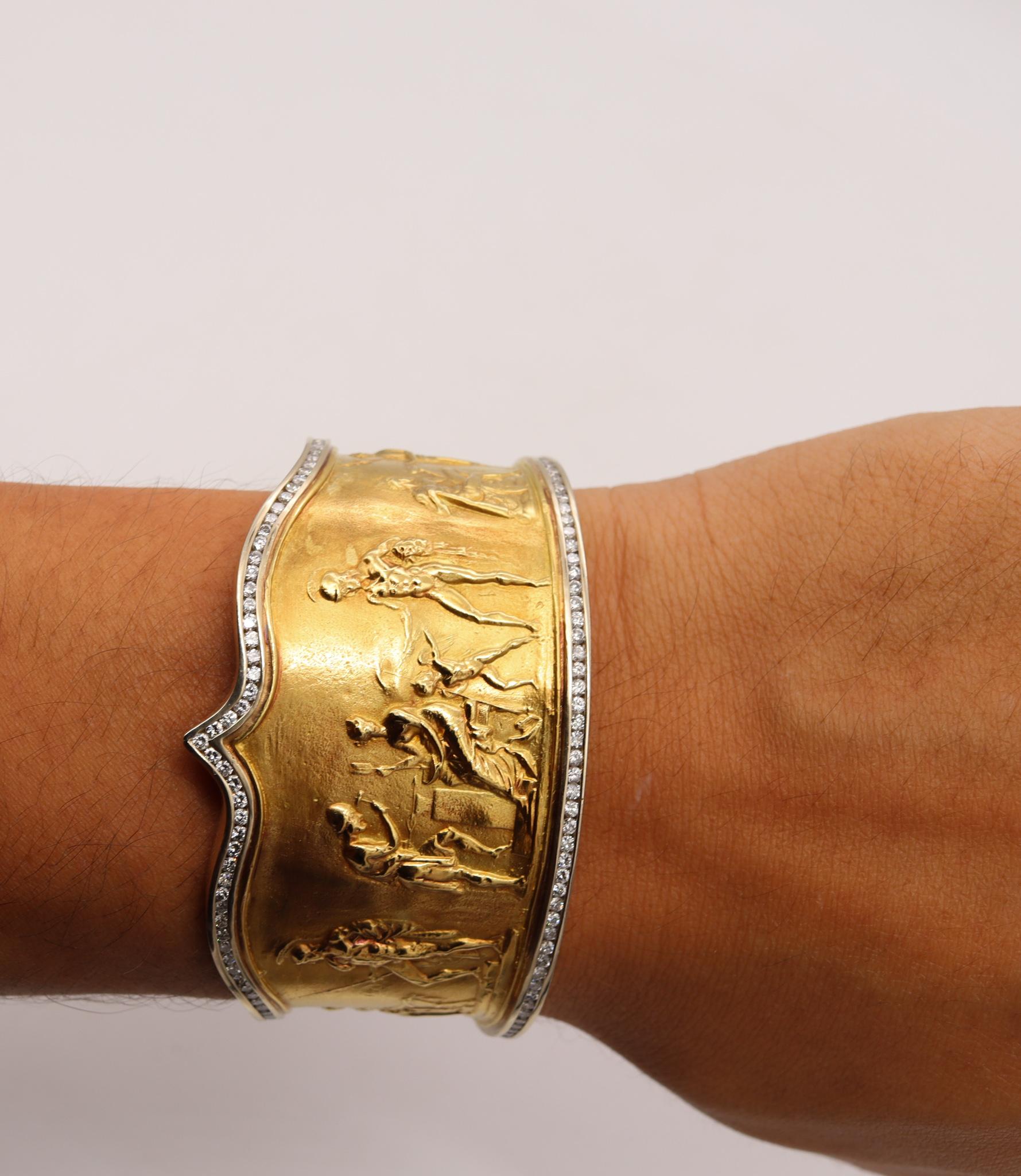 Women's SeidenGang Rare Etruscan-Greek Revival Bracelet 18Kt Yellow Gold 5.94 Ct Diamond