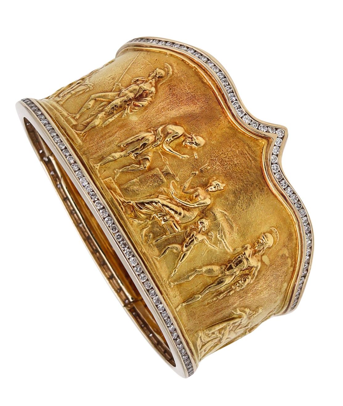 SeidenGang Rare Etruscan-Greek Revival Bracelet 18Kt Yellow Gold 5.94 Ct Diamond
