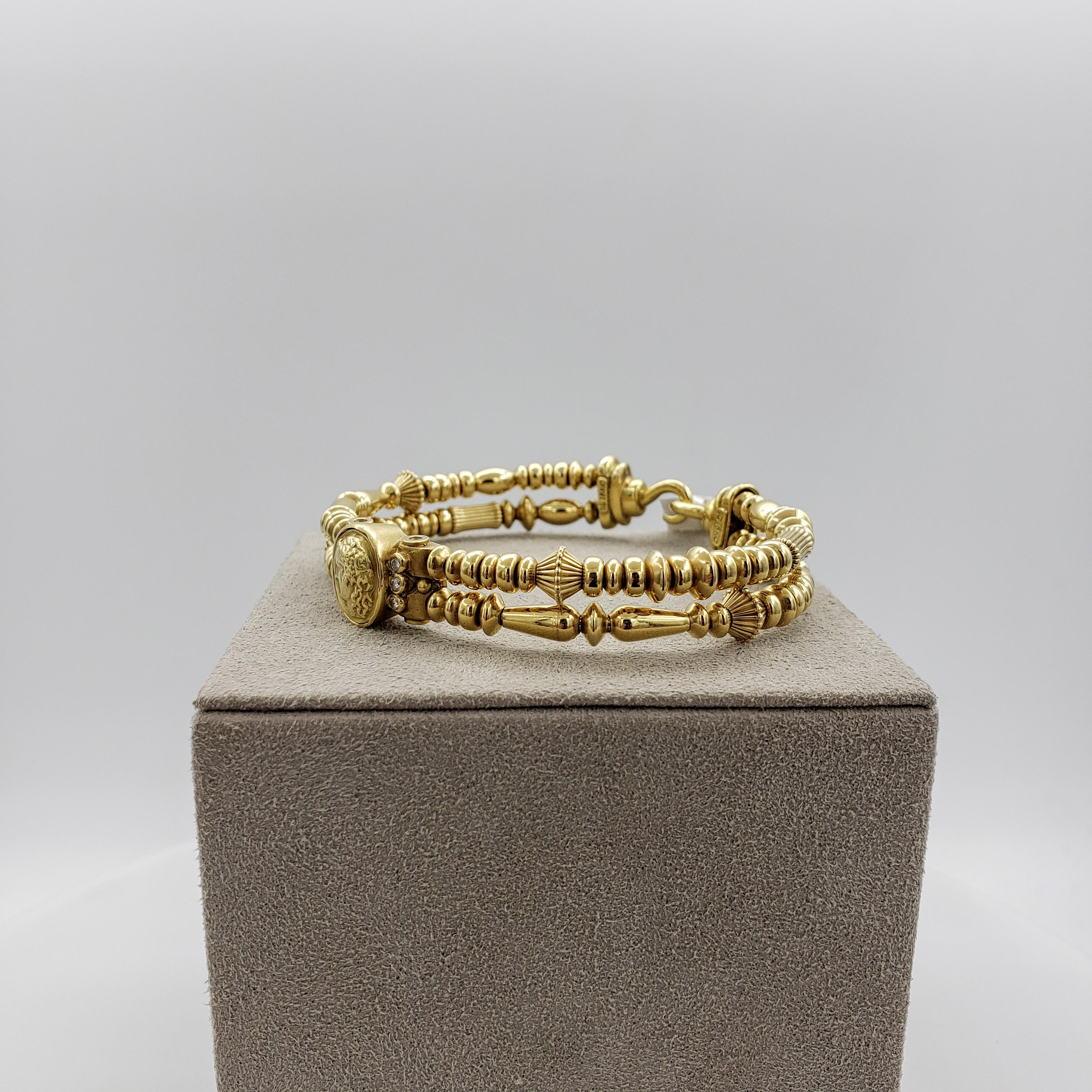Seidengang Roman Portrait 0.12 Carat Diamond Yellow Gold Retro Bracelet In Excellent Condition For Sale In New York, NY