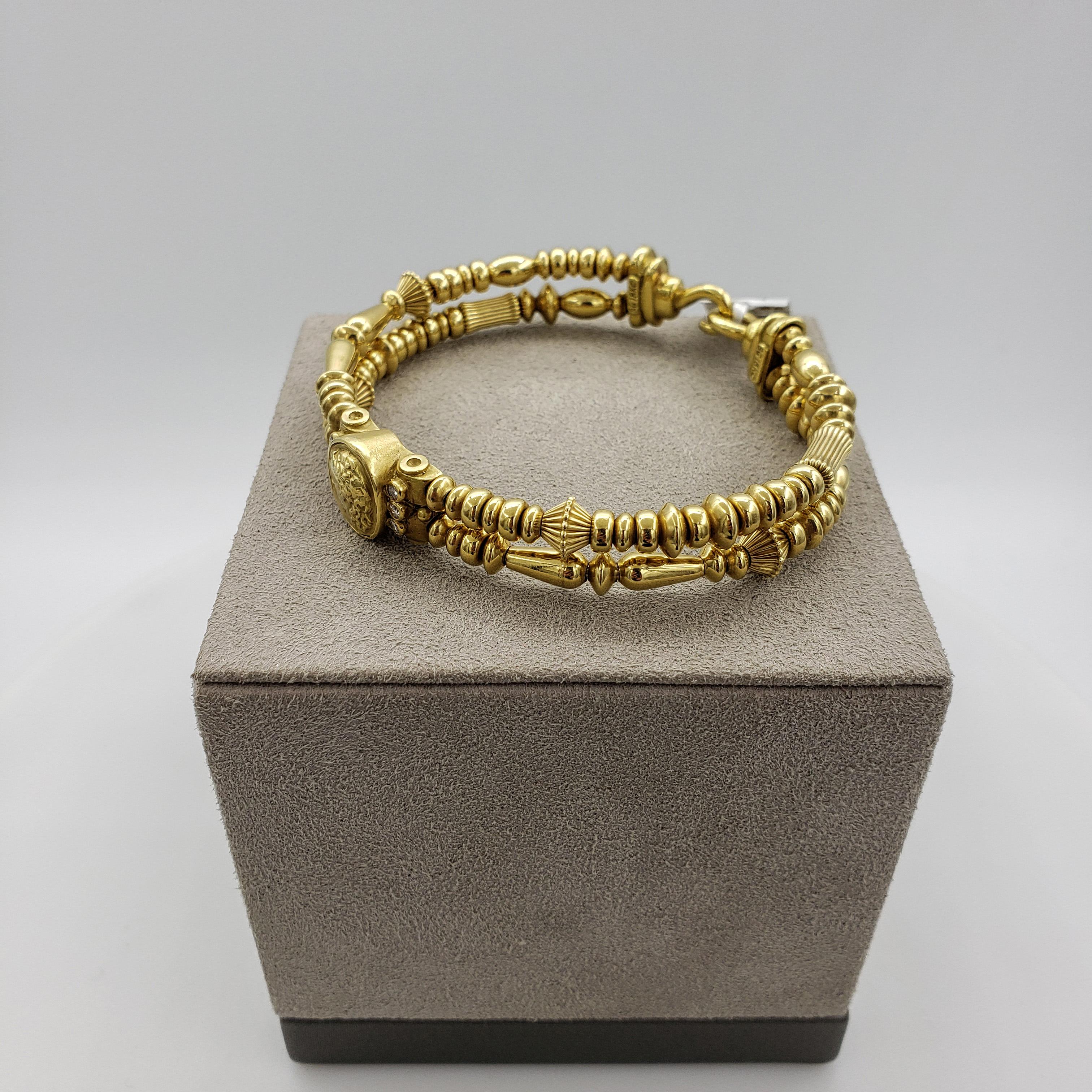 Greek Revival Seidengang Roman Portrait 0.12 Carat Diamond Yellow Gold Retro Bracelet For Sale
