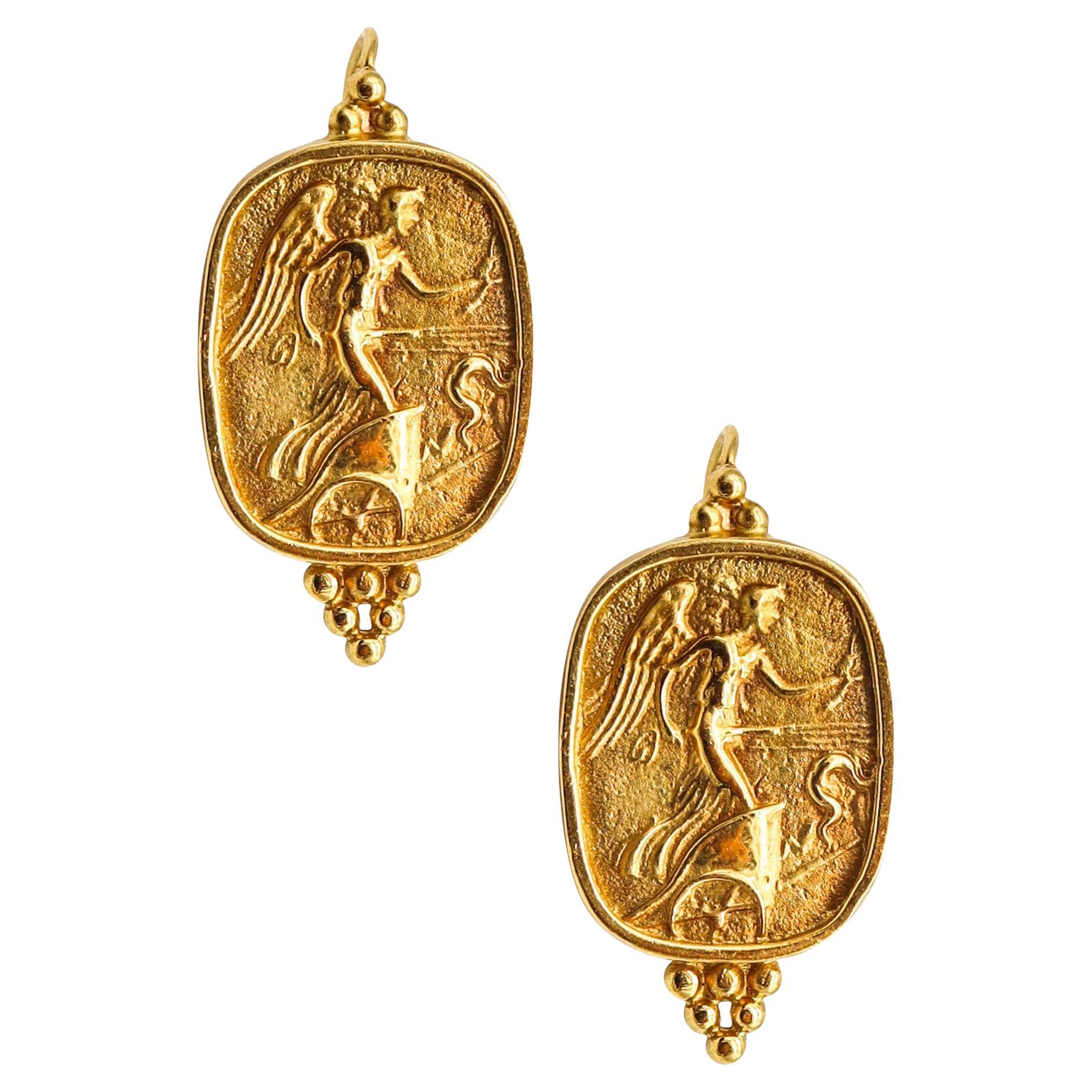 Seidengang Roman Revival Classic Drop Earrings in 18kt Yellow Gold