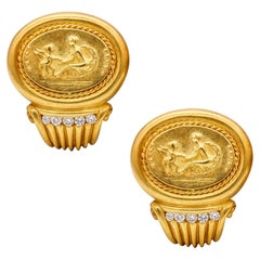 Retro SeidenGang Roman Revival Classic Earrings In 18Kt Yellow Gold With VS Diamonds