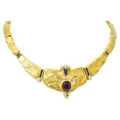 SeidenGang Sapphire Diamond Garnet 18 Karat Gold Odyssey Collar Necklace